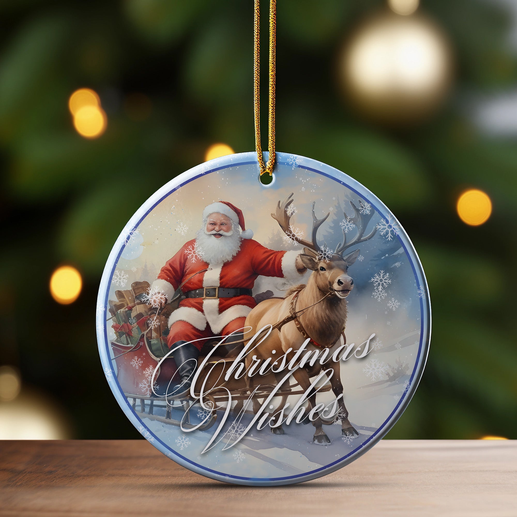 Personalized Santa and Reindeer Ceramic Christmas Ornament – Perfect Holiday Keepsake for Family and Friends - Image 3