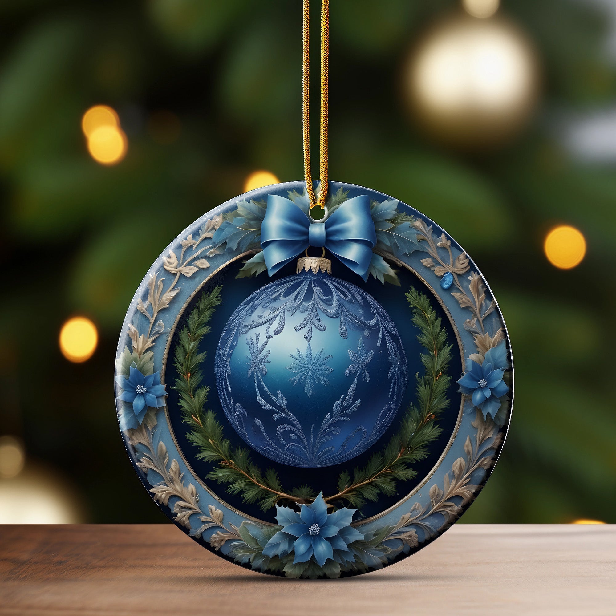 Personalized Handmade Blue Ceramic Ornament with Intricate Snowflake Design - Perfect Holiday Gift for Family and Friends - Image 3