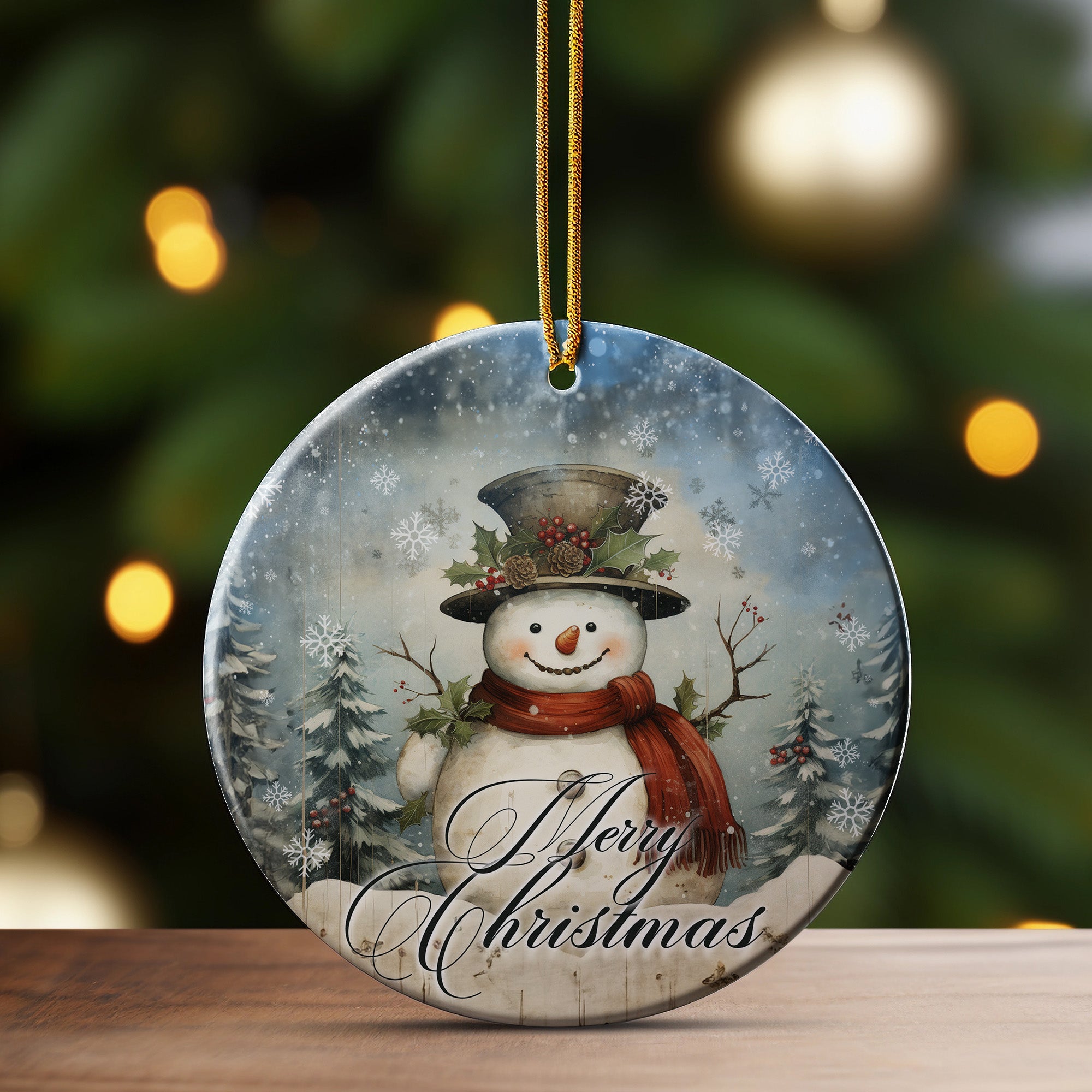 Personalized Merry Christmas Snowman Ceramic Ornament - Handcrafted Holiday Decor for Custom Gift-Giving - Image 3