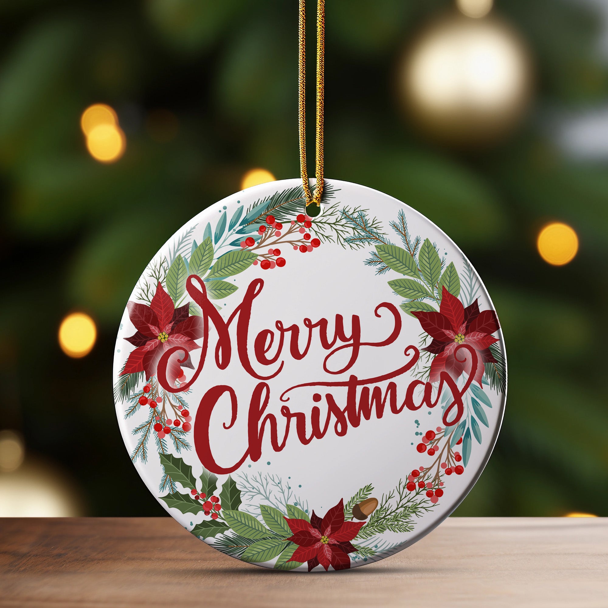 Personalized Merry Christmas Ceramic Ornament with Festive Florals - Perfect Handmade Gift for Loved Ones - Image 3