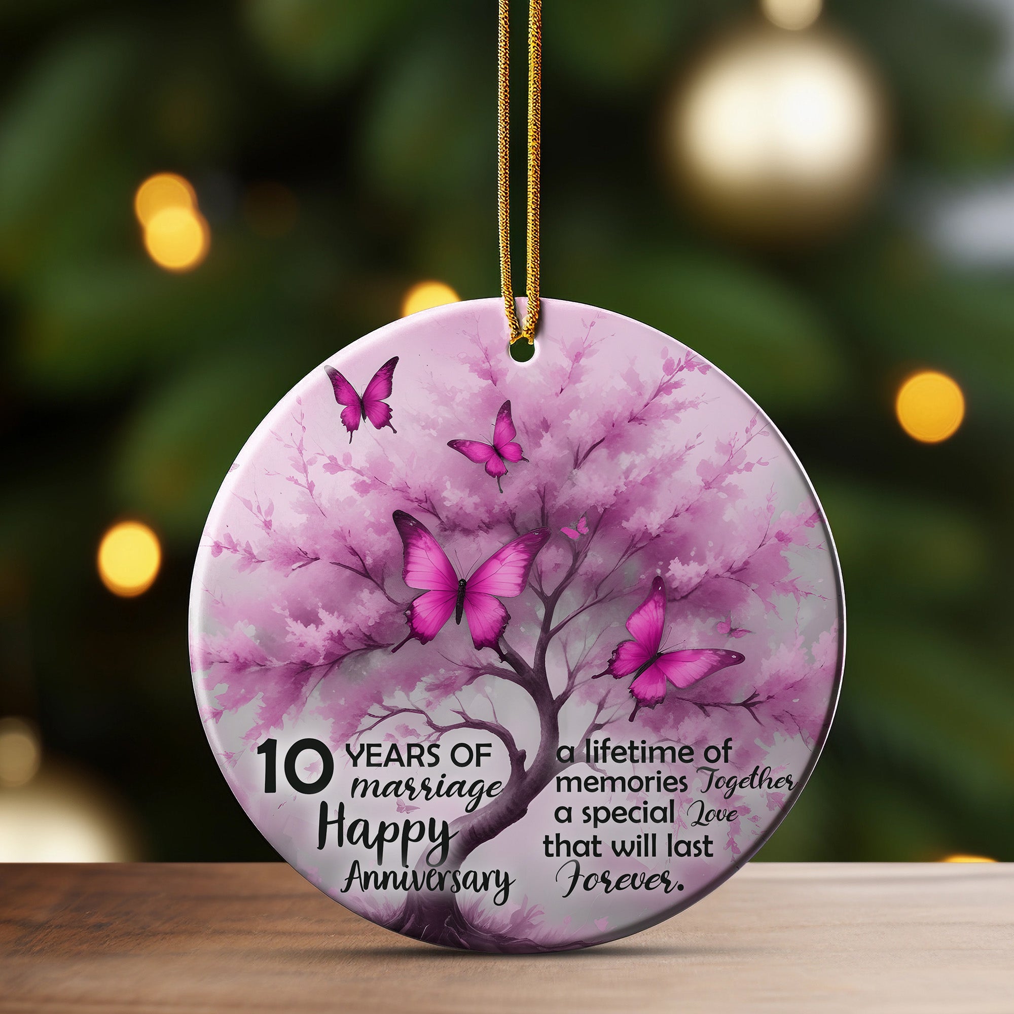 Custom Butterfly Tree 10th Wedding Anniversary Ceramic Ornament – Personalized Keepsake Gift for Couples - Image 3