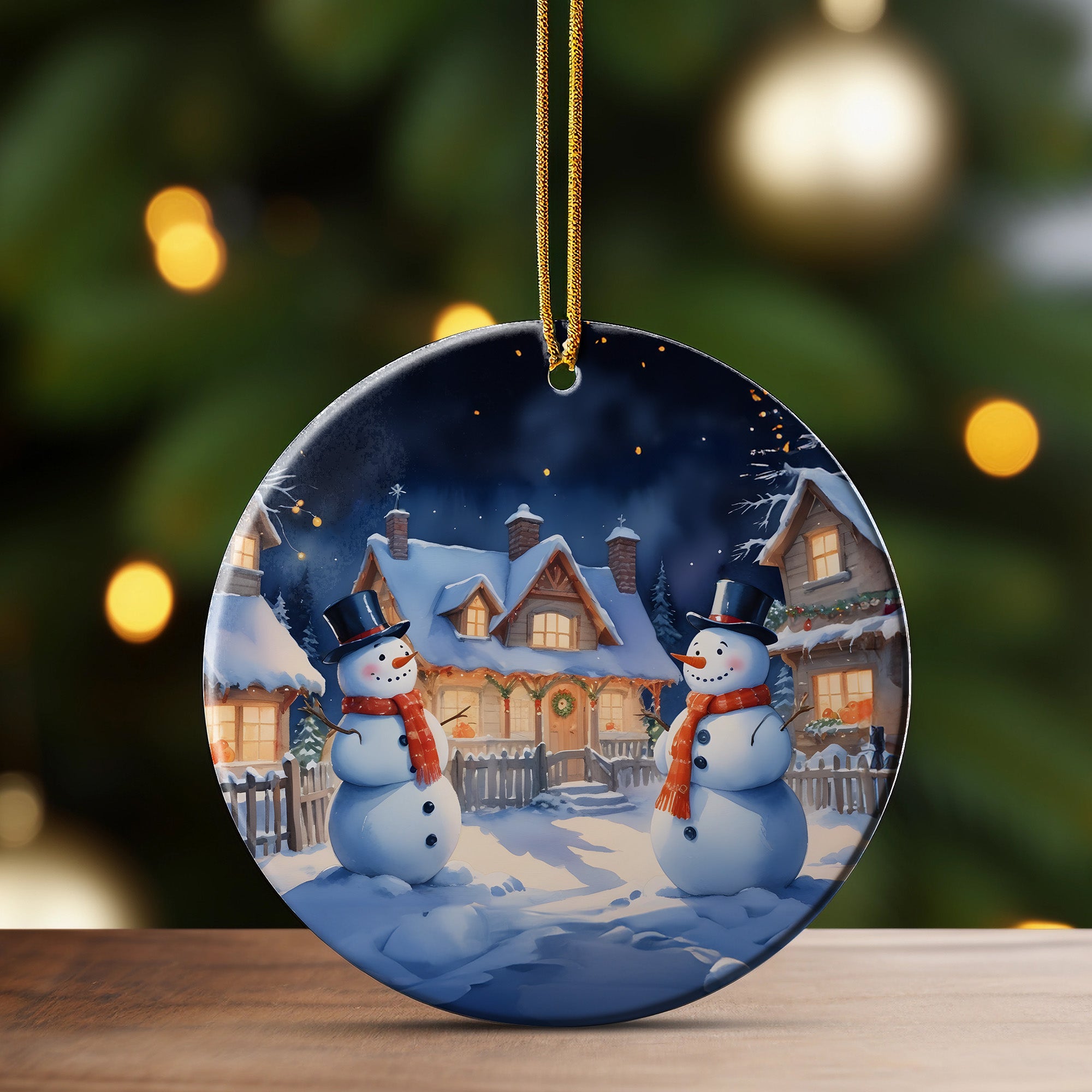 Personalized Snowman Ceramic Ornament - Handcrafted Winter Scene, Perfect Christmas Gift with Customization Options - Image 3