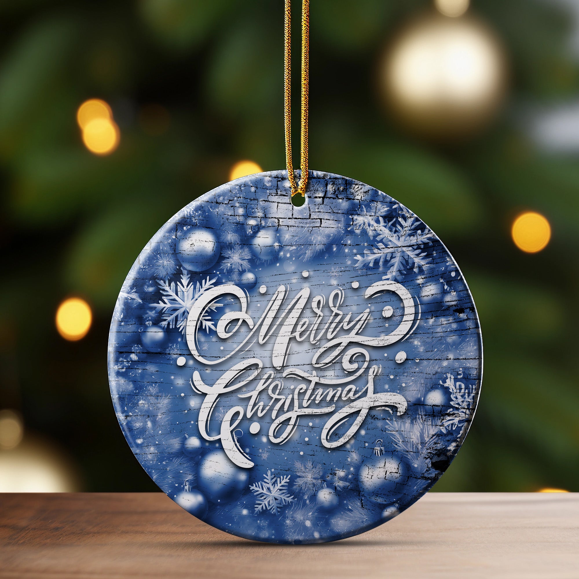 Personalized Blue Rustic Christmas Ornament - Handcrafted Ceramic with Elegant Script & Snowflake Design for Special Holiday Memories - Image 3