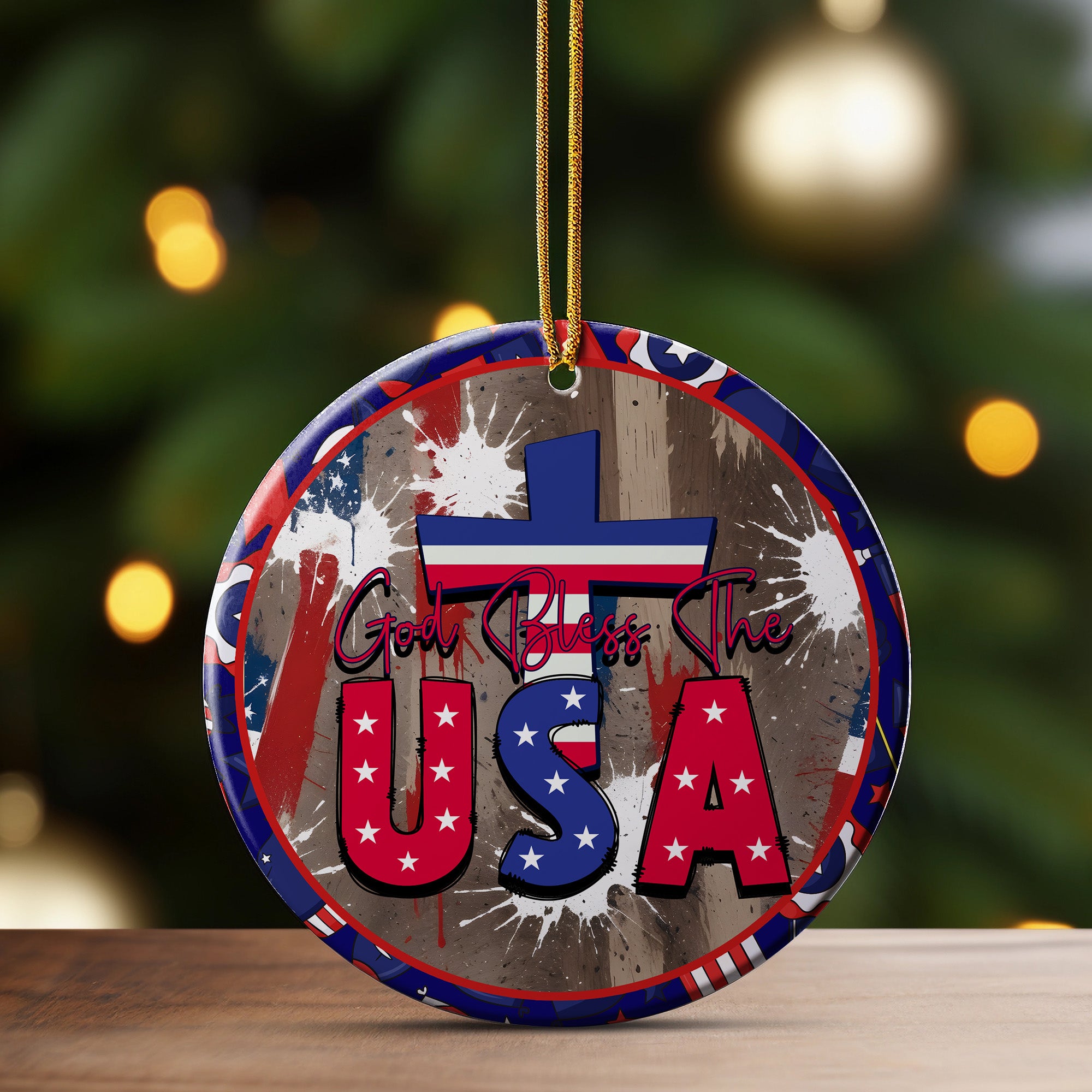 Personalized "God Bless The USA" Ceramic Ornament – Patriotic Home Decor with Cross Design, Perfect for Unique Holiday Gifting - Image 3