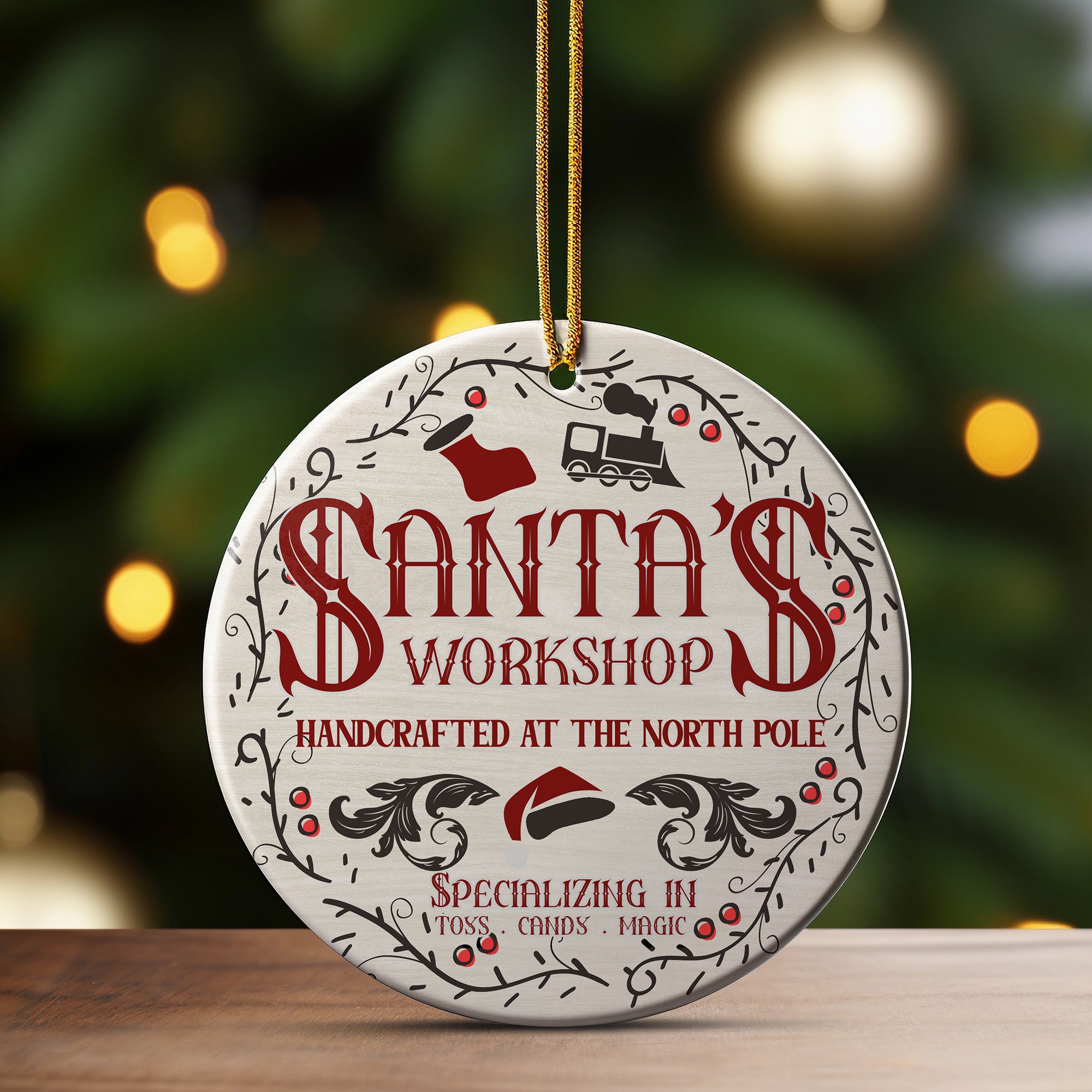 Personalized Santa's Workshop Ceramic Ornament – Handcrafted Holiday Charm from the North Pole - Image 3