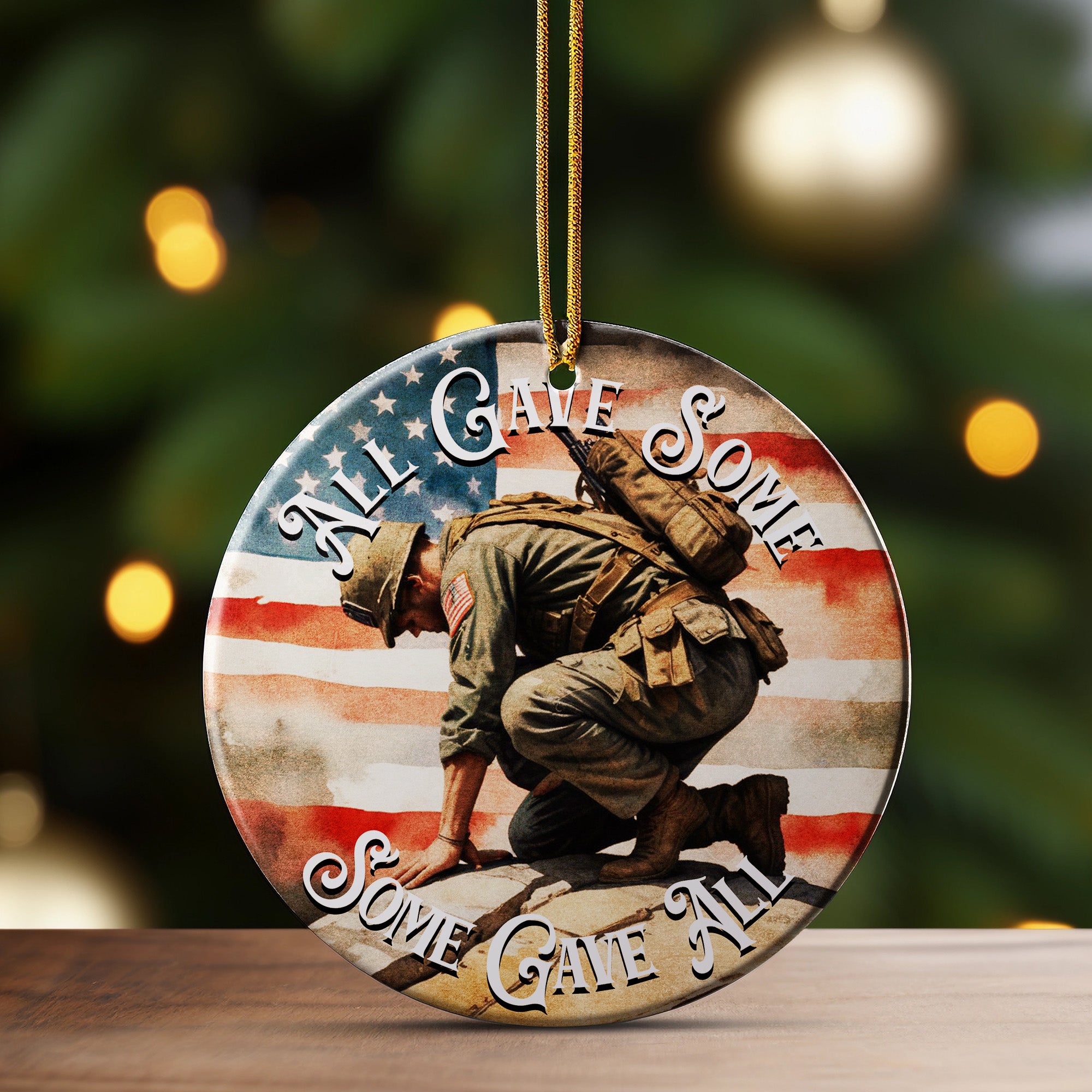 Personalized Military Tribute Ceramic Ornament - "All Gave Some, Some Gave All" Keepsake with American Flag Design - Image 3