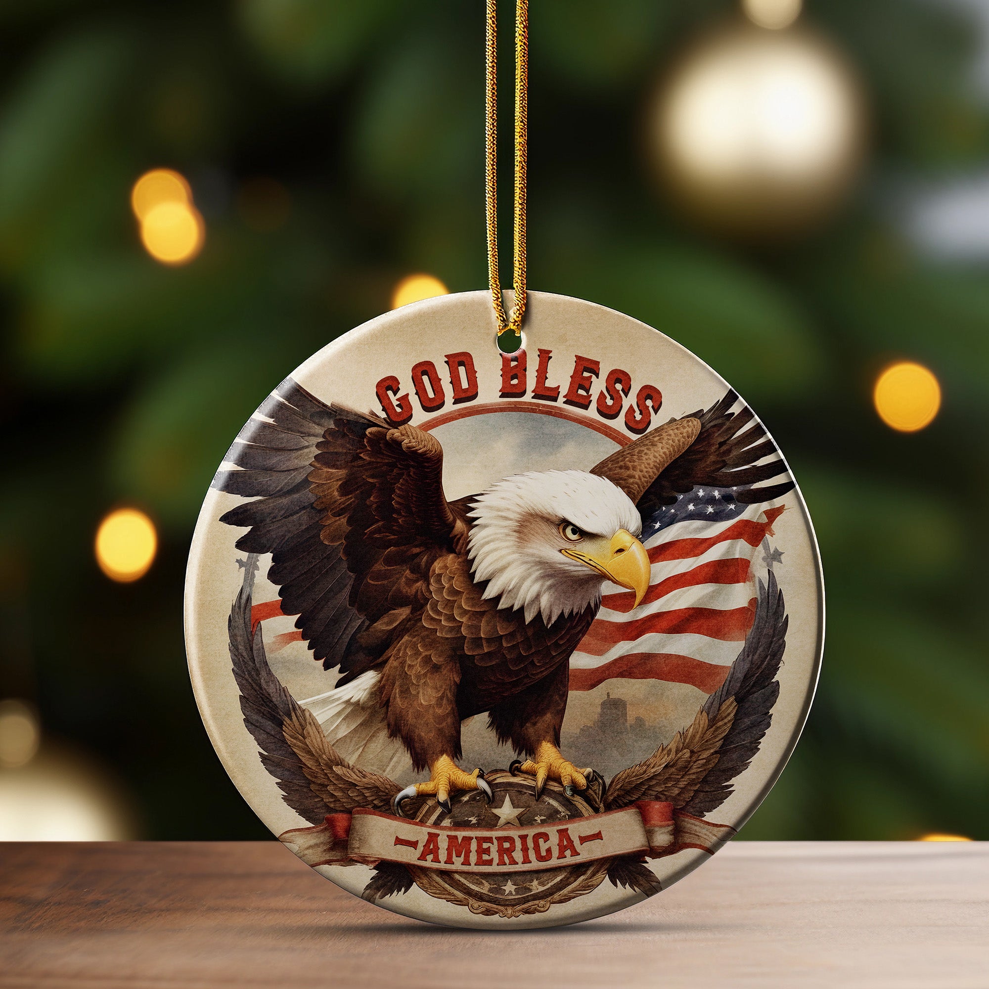 Personalized Patriotic Eagle Ceramic Ornament - Handmade American Flag Home Decor for Special Occasions - Image 3