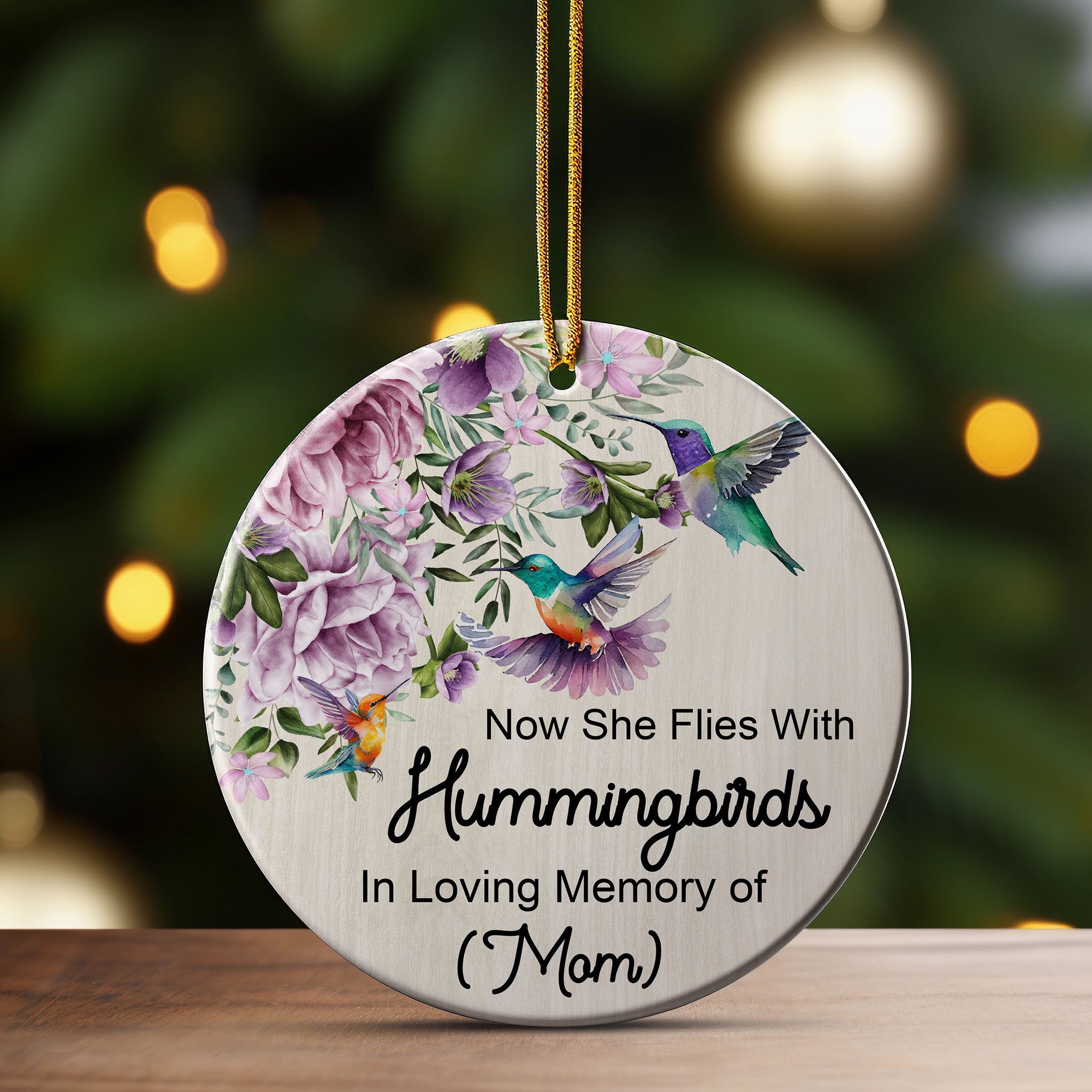 Personalized Memorial Ceramic Ornament with Hummingbirds and Florals - Tribute to Mom, Customizable Gift for Mother's Memory - Image 3