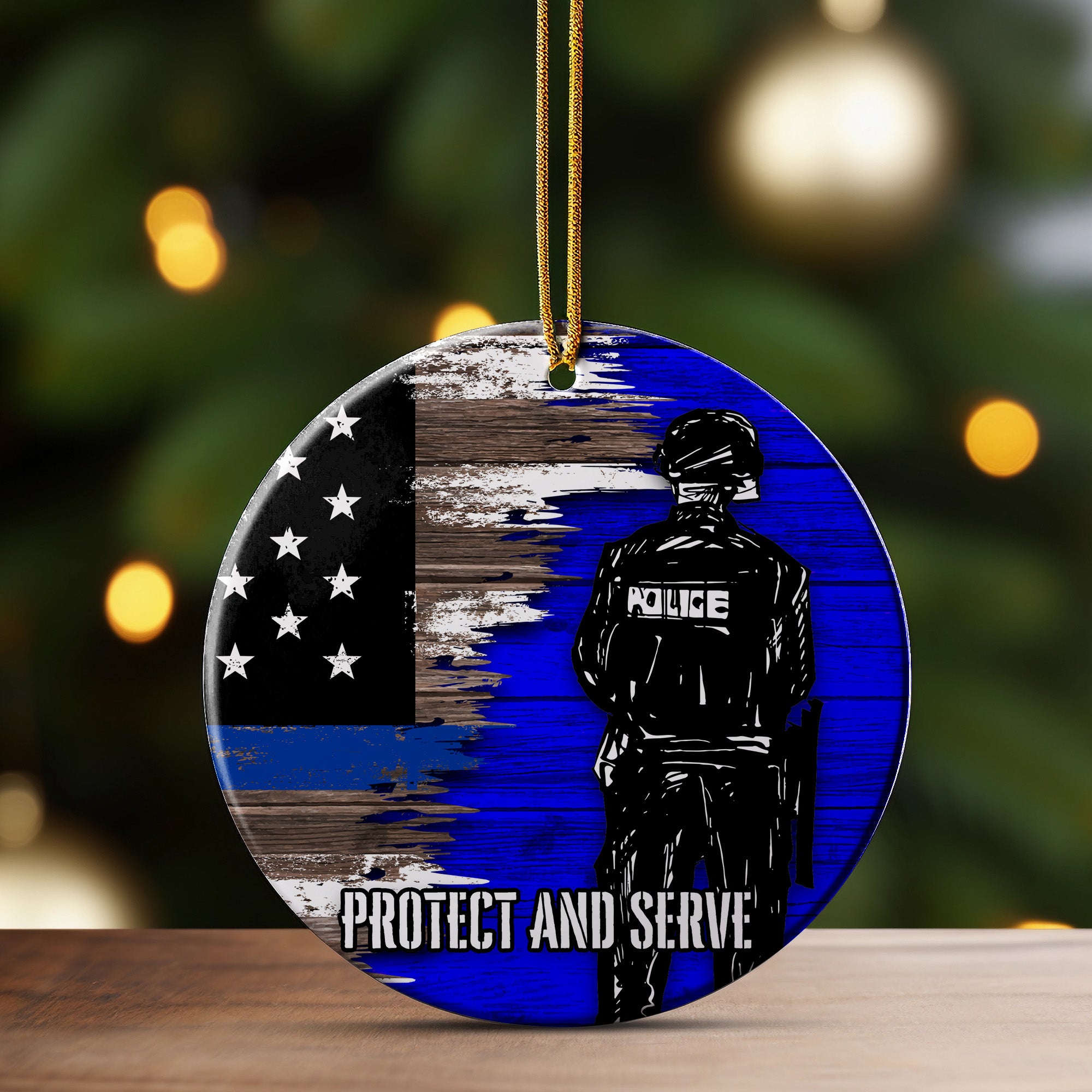 Personalized Police Officer Ceramic Ornament - Handmade Thin Blue Line Decor with Custom Text for Honor and Appreciation - Image 3