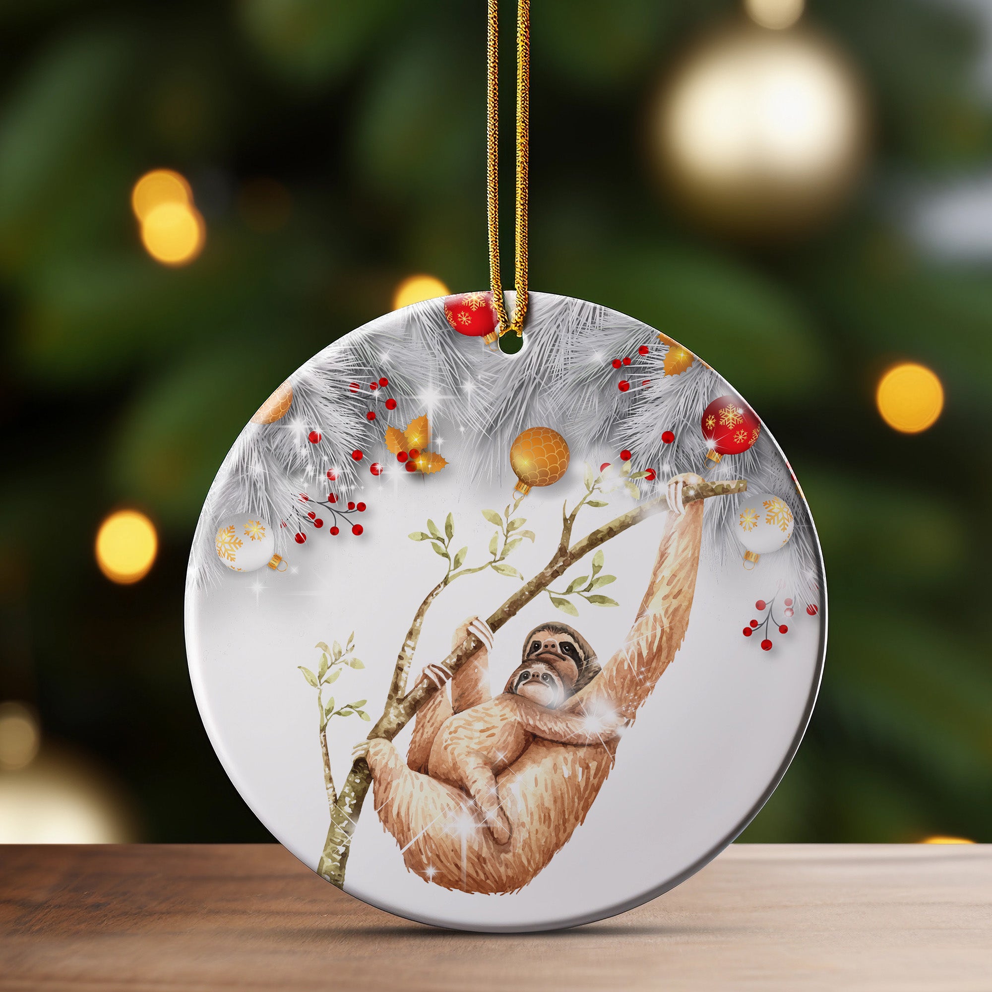 Personalized Sloth Christmas Ornament – Handcrafted Ceramic Keepsake with Beautiful Festive Detailing - Image 3