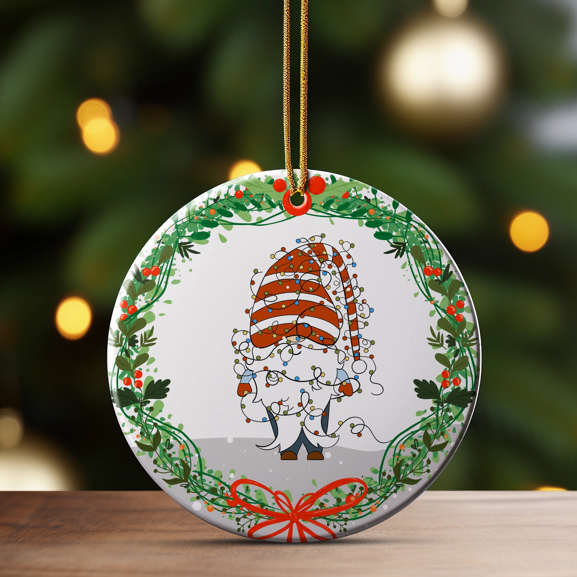 Personalized Holiday Gnome Ceramic Ornament - Customizable Christmas Keepsake for Festive Cheer - Image 3