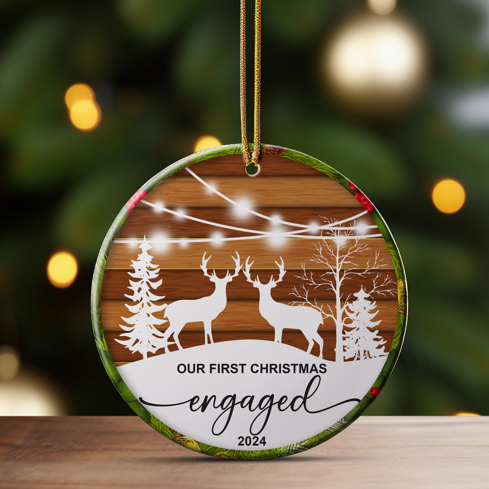 Personalized "Our First Christmas Engaged" Ceramic Ornament 2024 - Customizable Gift for Couples - Image 3
