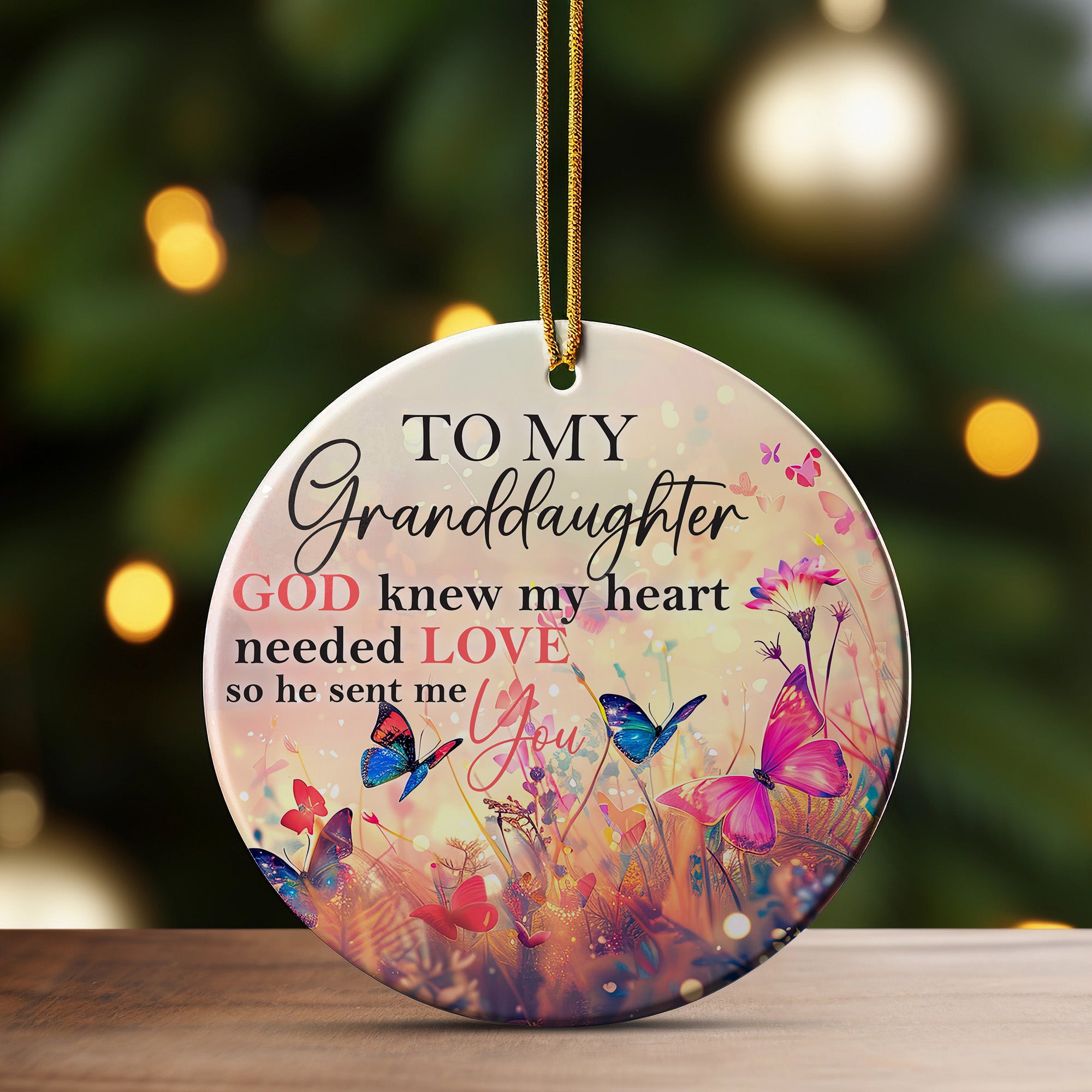 Personalized Ceramic Ornament for Granddaughters - Heartfelt Gift with Butterflies and Floral Design - Image 3