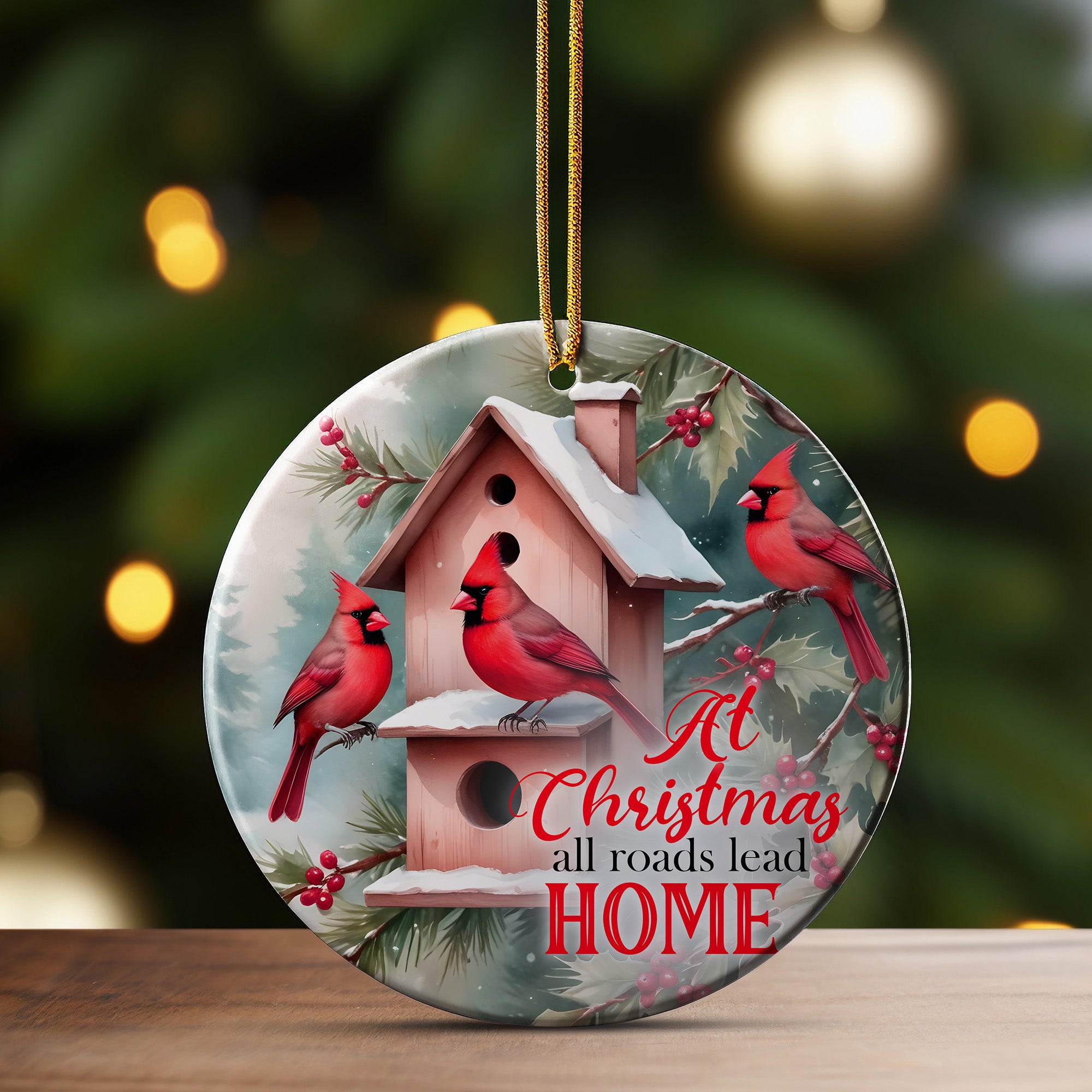 Personalized Christmas Ceramic Ornament with Cardinals - Handcrafted Holiday Décor and Gift Keepsake - Image 3