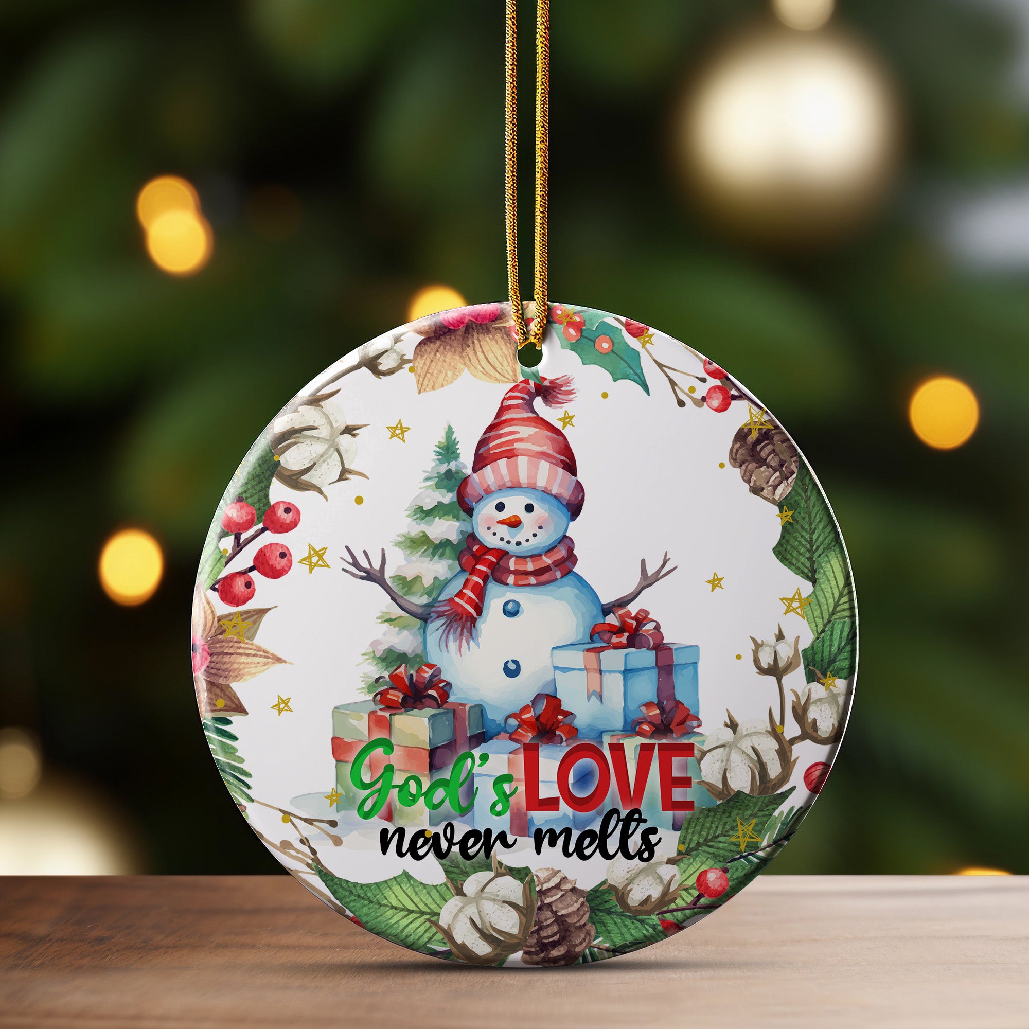Personalized Holiday Ceramic Ornament - Heartfelt Snowman Design - God's Love Never Melts - Perfect Christmas Gift for Family & Friends - Image 3