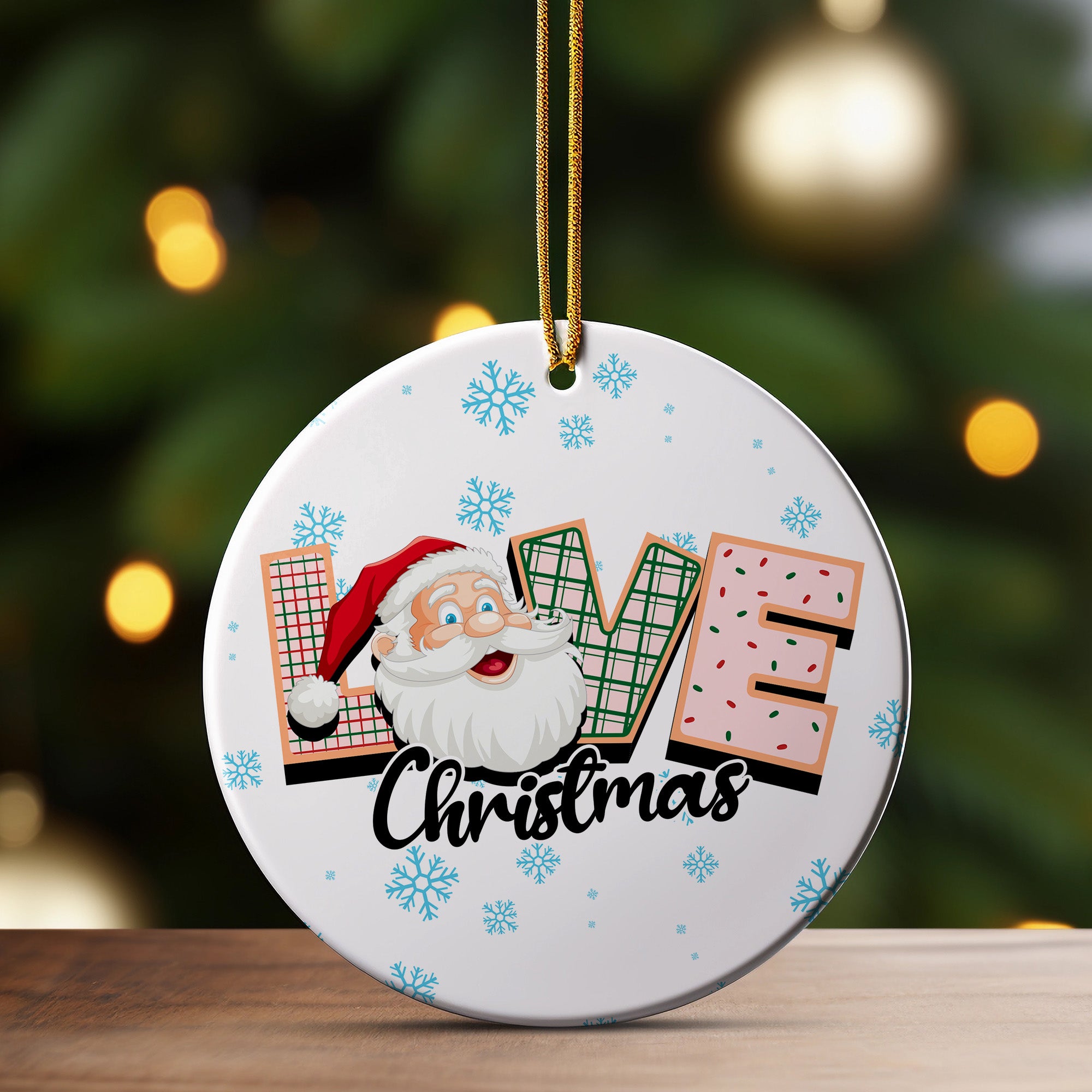 Personalized Christmas LOVE Ceramic Ornament – Festive Design with Santa Claus for Holiday Decoration - Image 3