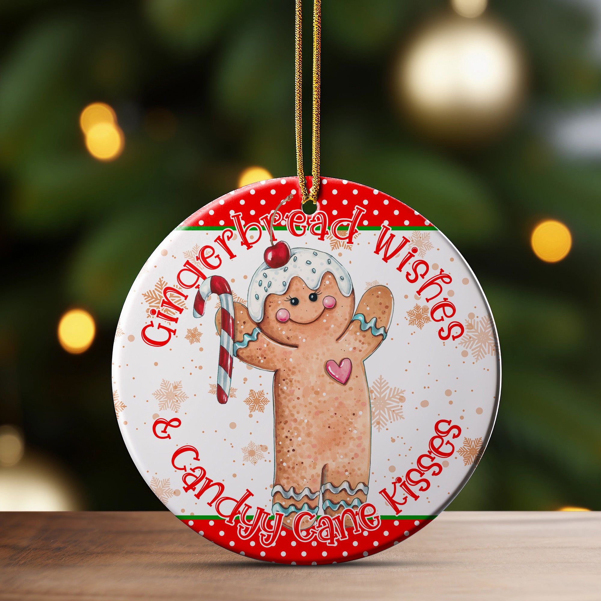Personalized "Gingerbread Wishes & Candy Cane Kisses" Ceramic Ornament - Handmade Holiday Keepsake - Image 3