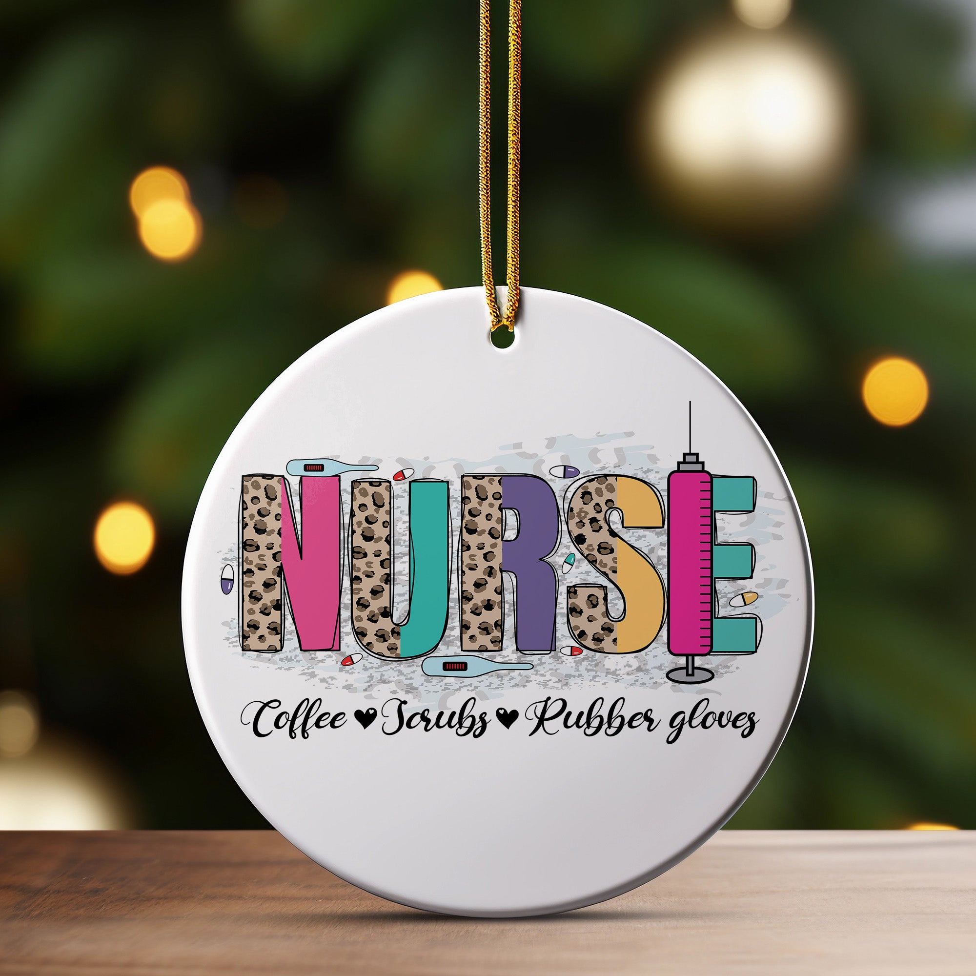 Personalized Nurse Ceramic Ornament - Leopard Print Design, Perfect Gift for Nurses with Customizable Keepsake Details - Image 3