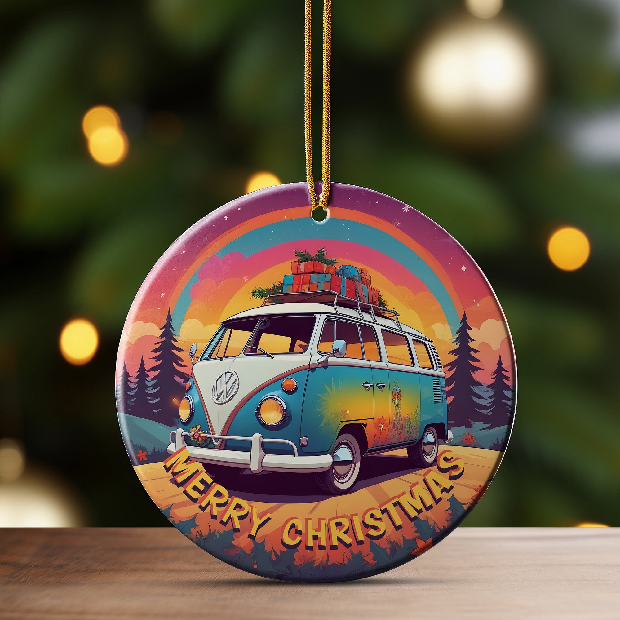 Personalized Merry Christmas Ceramic Ornament with Retro Van Design - Perfect Customized Gift for Adventurous Souls - Image 3