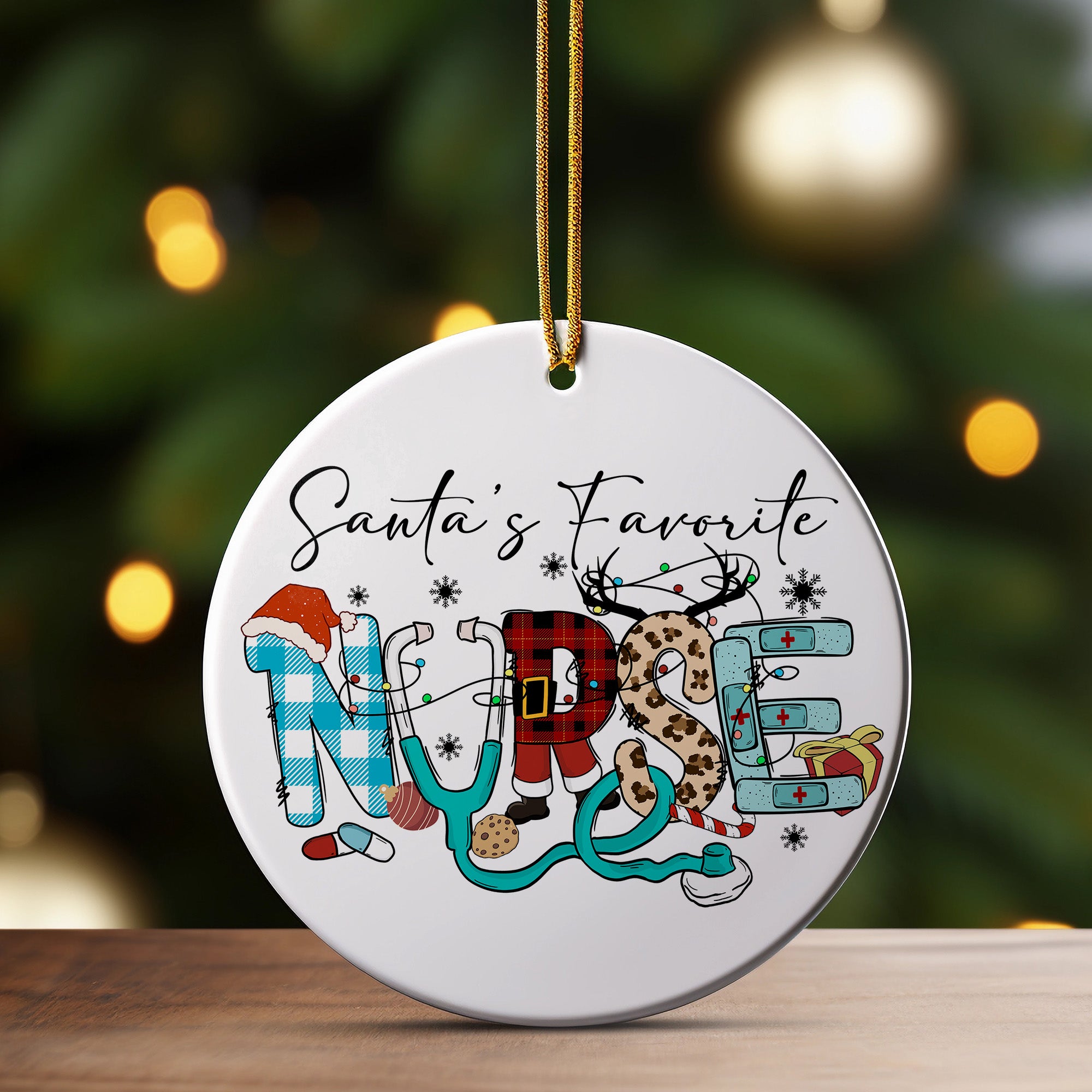 Personalized "Santa's Favorite Nurse" Ceramic Ornament - Festive Holiday Decoration for Nursing Heroes - Image 3