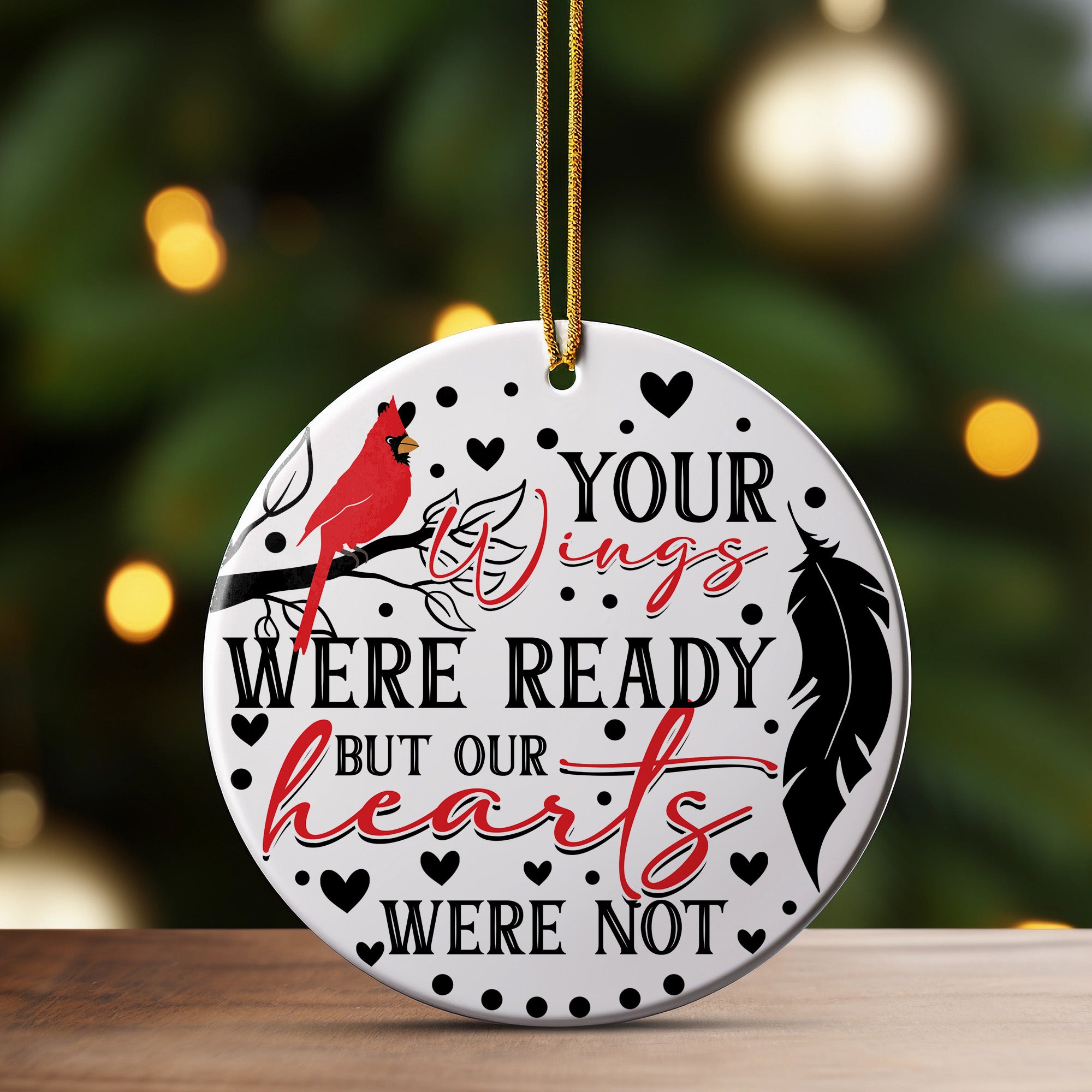 Personalized Memorial Ceramic Ornament with Cardinal and Feather Design – Heartfelt Keepsake for Loved Ones - Image 3