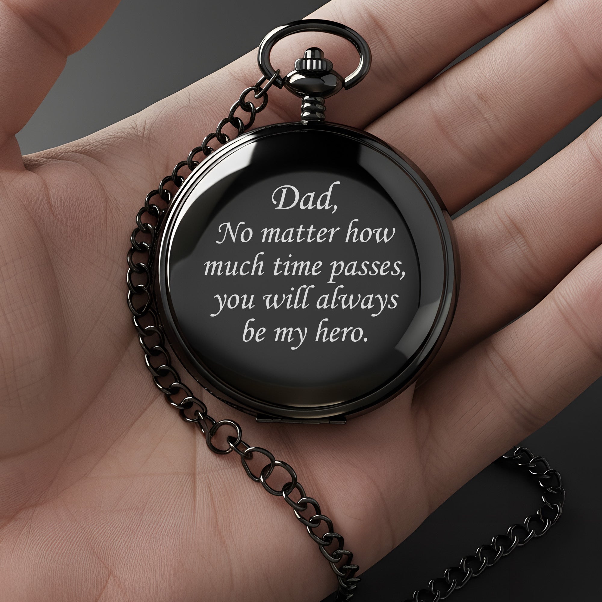 Personalized Engraved Pocket Watch for Dad - Timeless Hero Tribute with Custom Message - Image 3