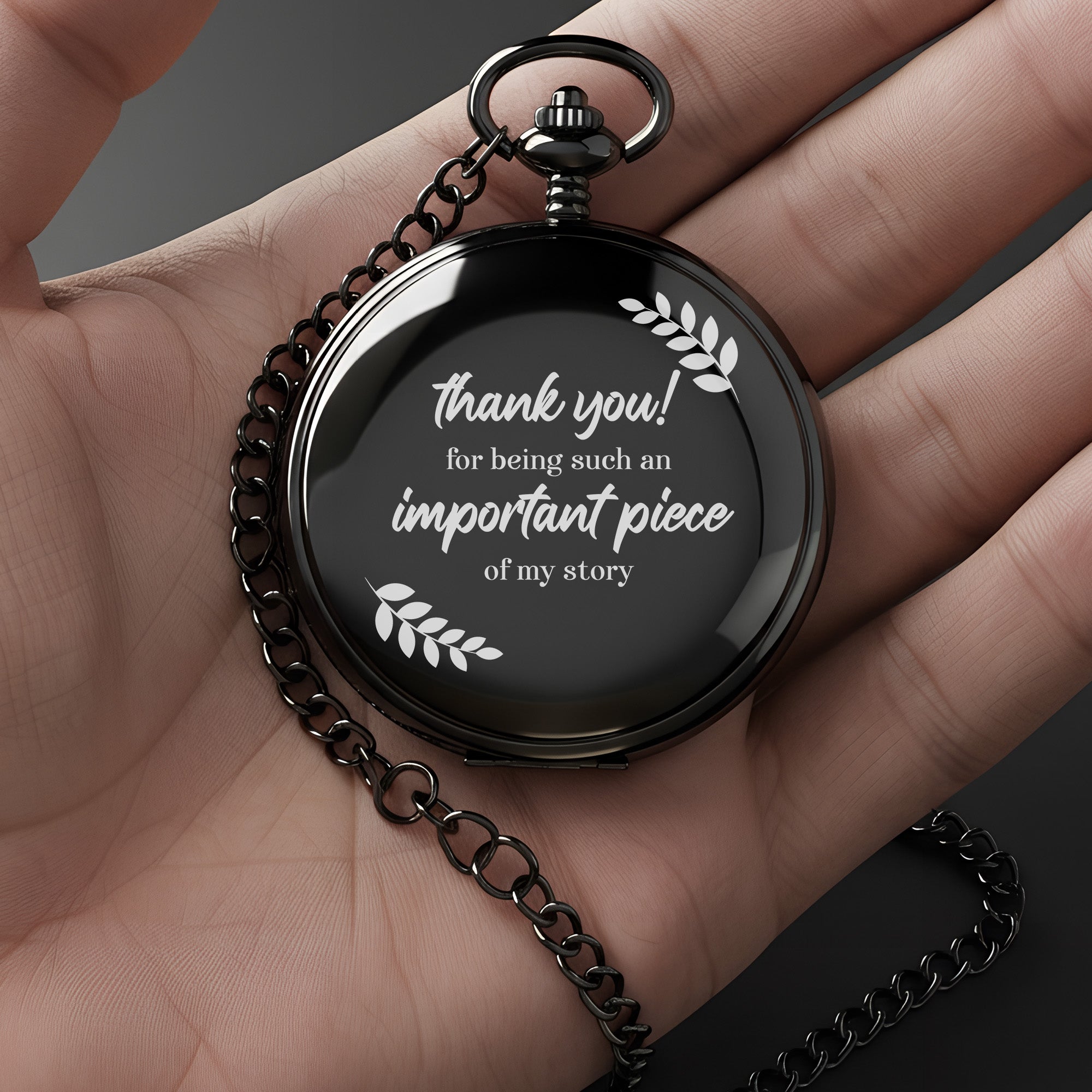 Custom Engraved Black Pocket Watch - "Thank You for Being an Important Piece" - Personalized Keepsake Gift for Loved Ones - Image 3