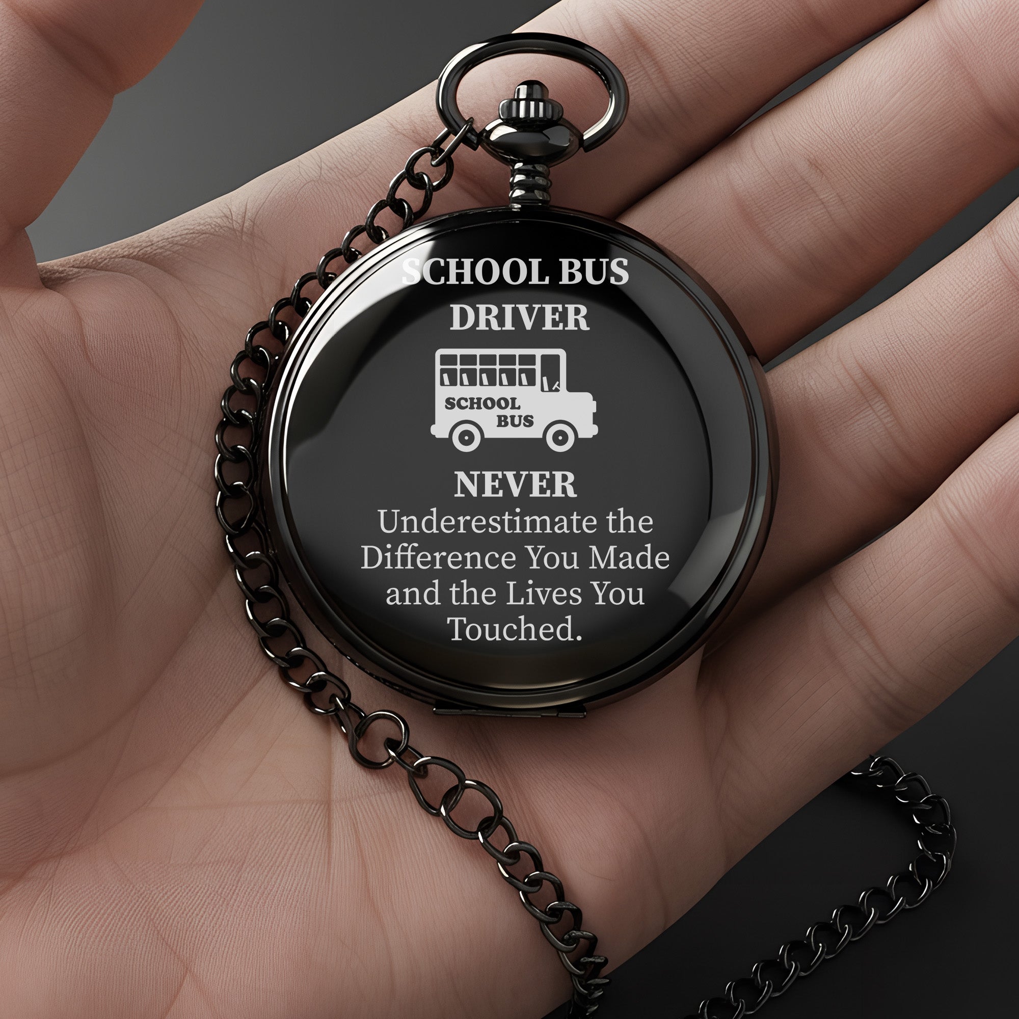 Personalized School Bus Driver Pocket Watch – Elegant Black Finish with Heartfelt Engraving for Appreciation & Retirement Gifts - Image 3