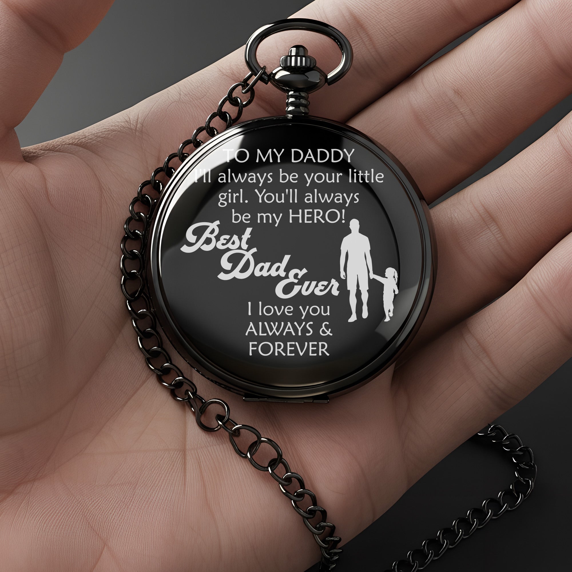 Personalized "Best Dad Ever" Pocket Watch – Custom Engraved Keepsake for Father's Day, Birthdays, and Special Occasions - Image 3
