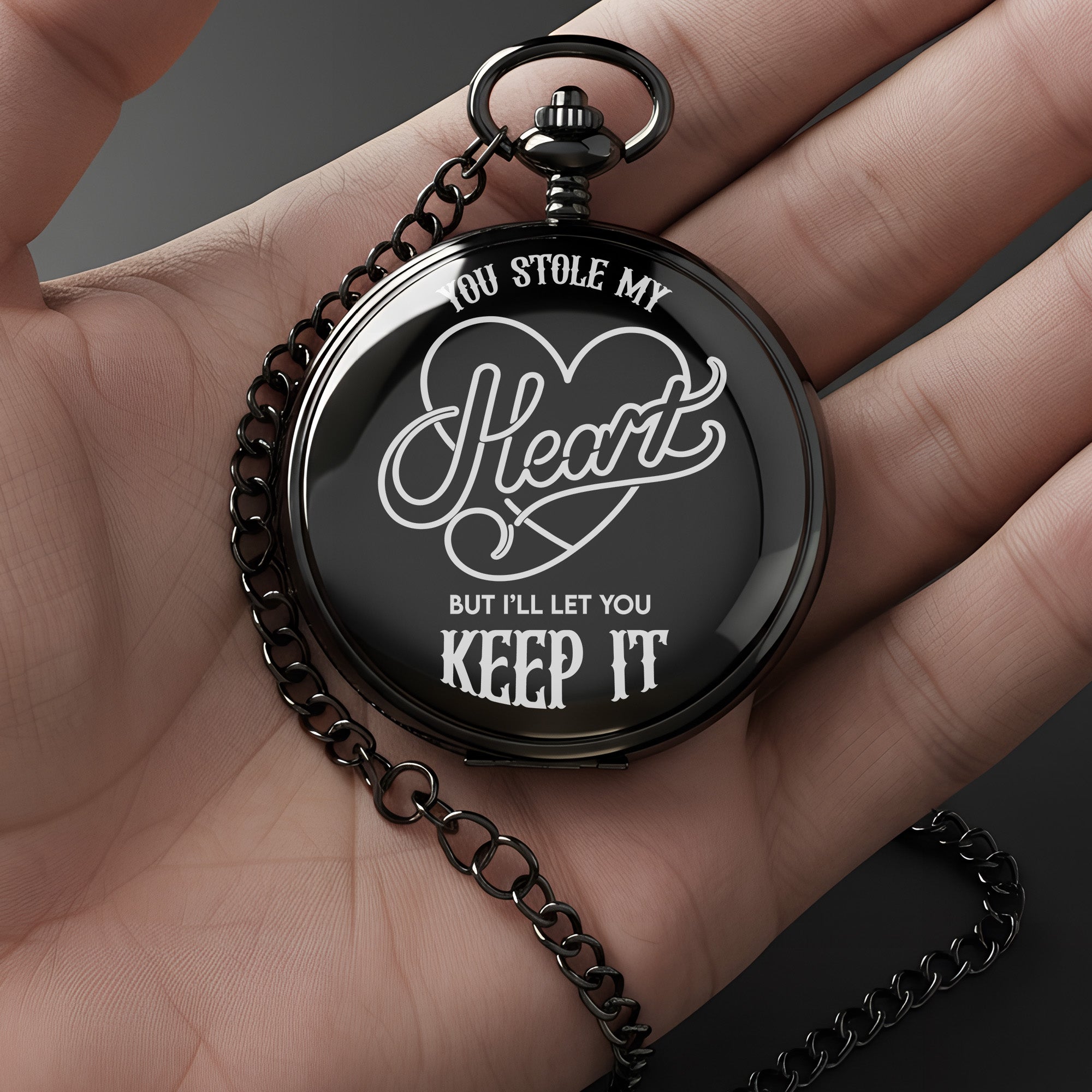 Personalized Engraved Pocket Watch - "You Stole My Heart" Romantic Keepsake Gift for Loved Ones - Image 3
