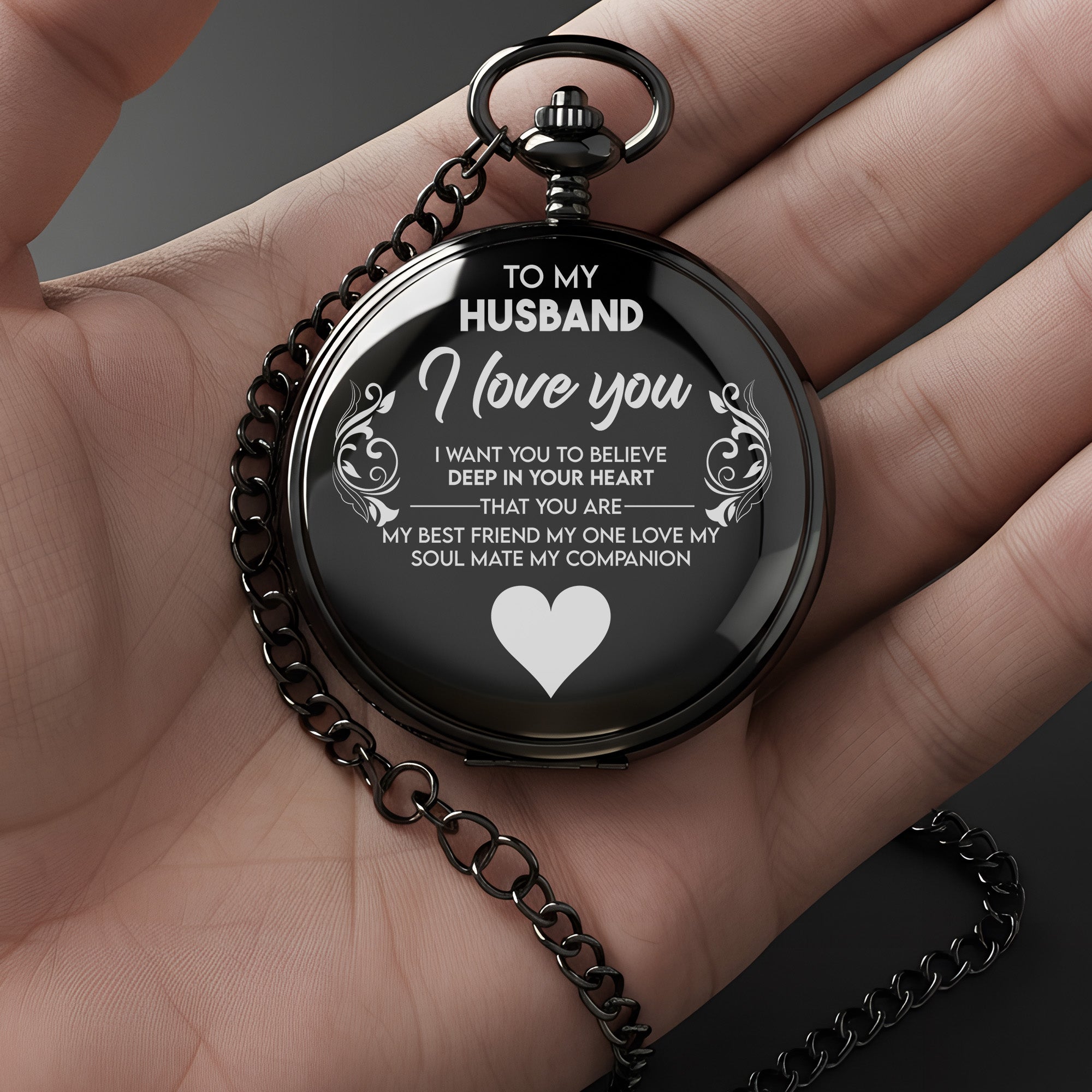 Personalized Engraved Pocket Watch for Husband - Elegant Timepiece with Heartfelt Message, Perfect Romantic Gift for Anniversaries and Special Occasions - Image 3