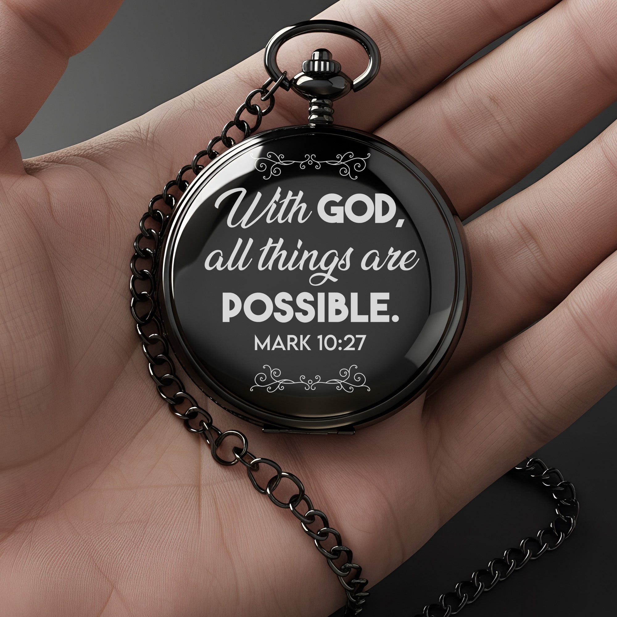 Elegant Personalized Pocket Watch - "With God, All Things Are Possible" - Inspirational Gift for Special Occasions - Image 3