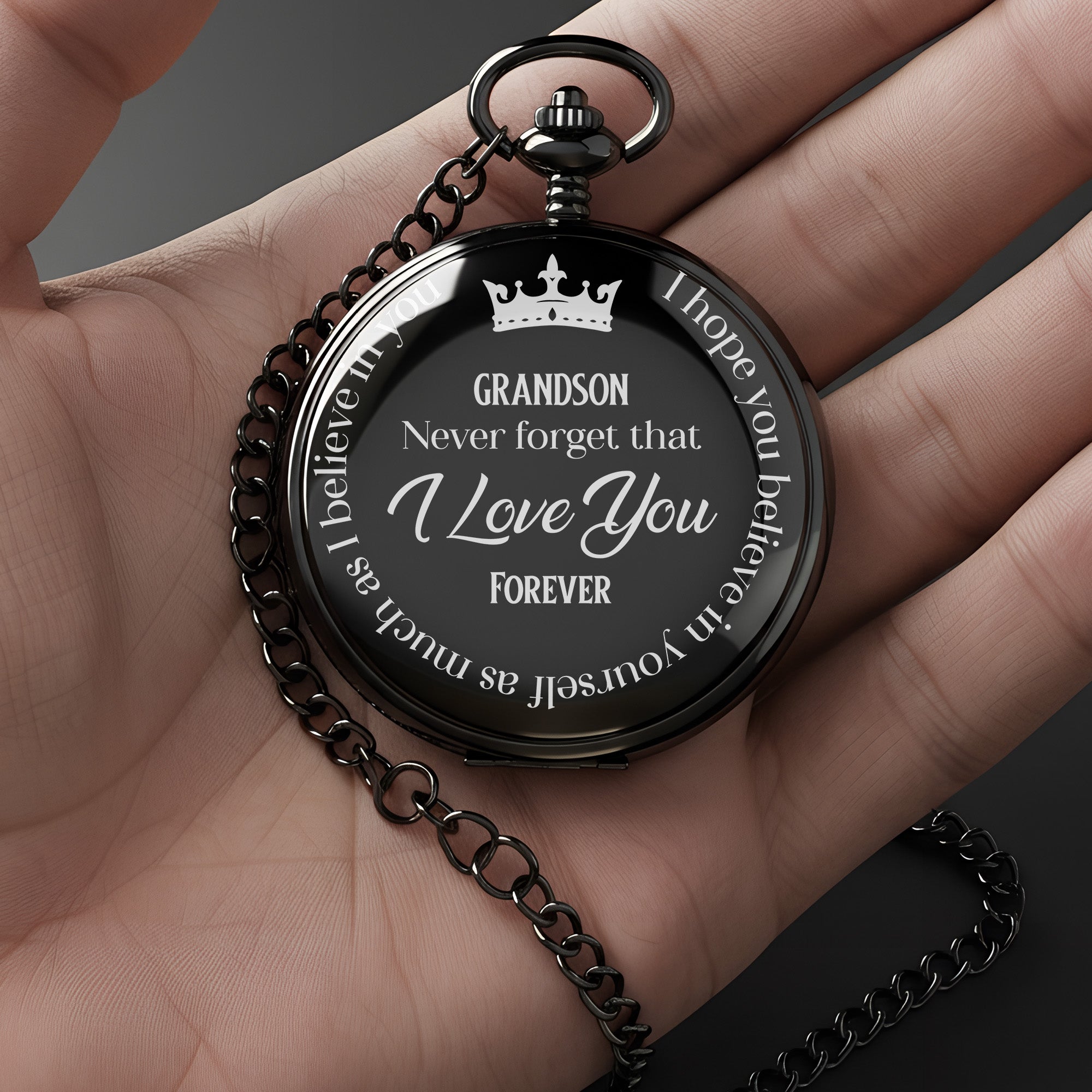Personalized Engraved Pocket Watch for Grandson - Timeless Keepsake with Loving Message and Durable Craftsmanship - Image 3