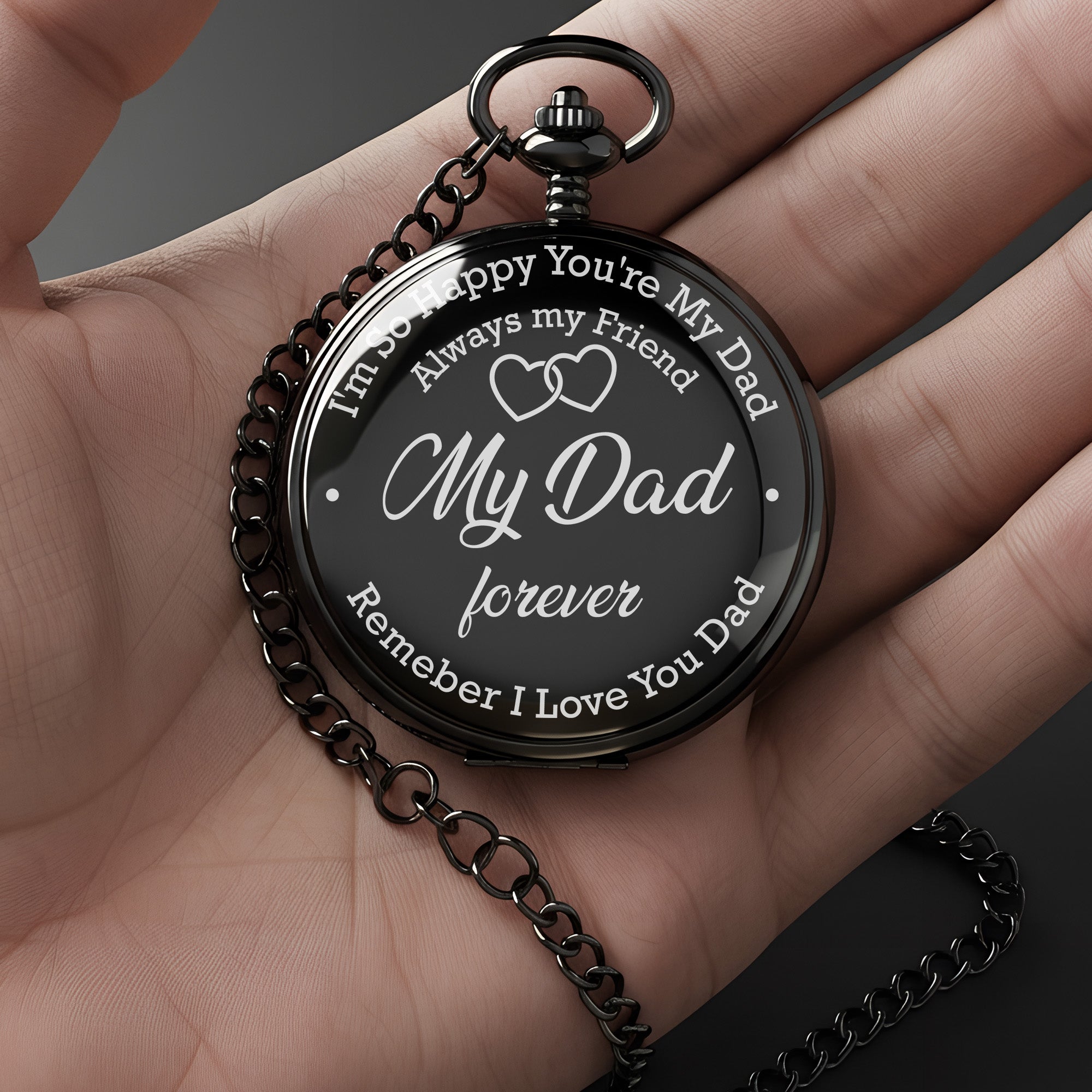 Personalized "My Dad Forever" Engraved Pocket Watch – Timeless Gift for Father's Day, Birthdays, and Special Occasions - Image 3