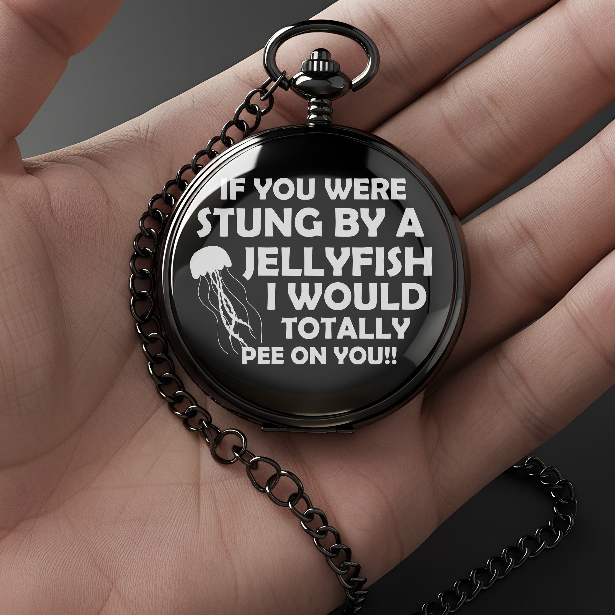Humorous Personalized Pocket Watch with Jellyfish Design for Unique Gift Giving – Perfect for Beach Lovers - Image 3