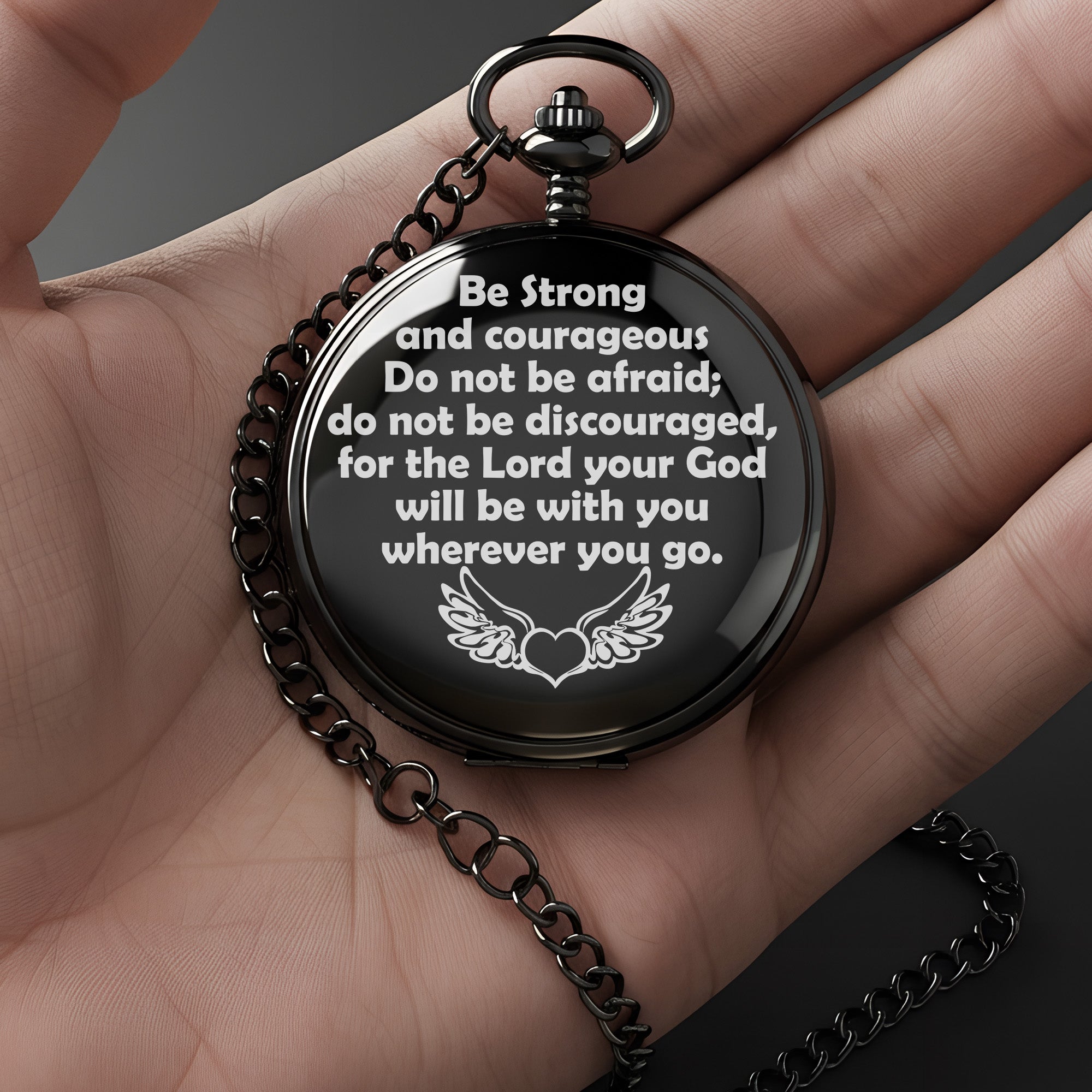 Personalized Inspirational Pocket Watch with Engraved Message - Handcrafted Gift for Courage and Faith – Ideal for Birthdays, Anniversaries, and Milestones - Image 3