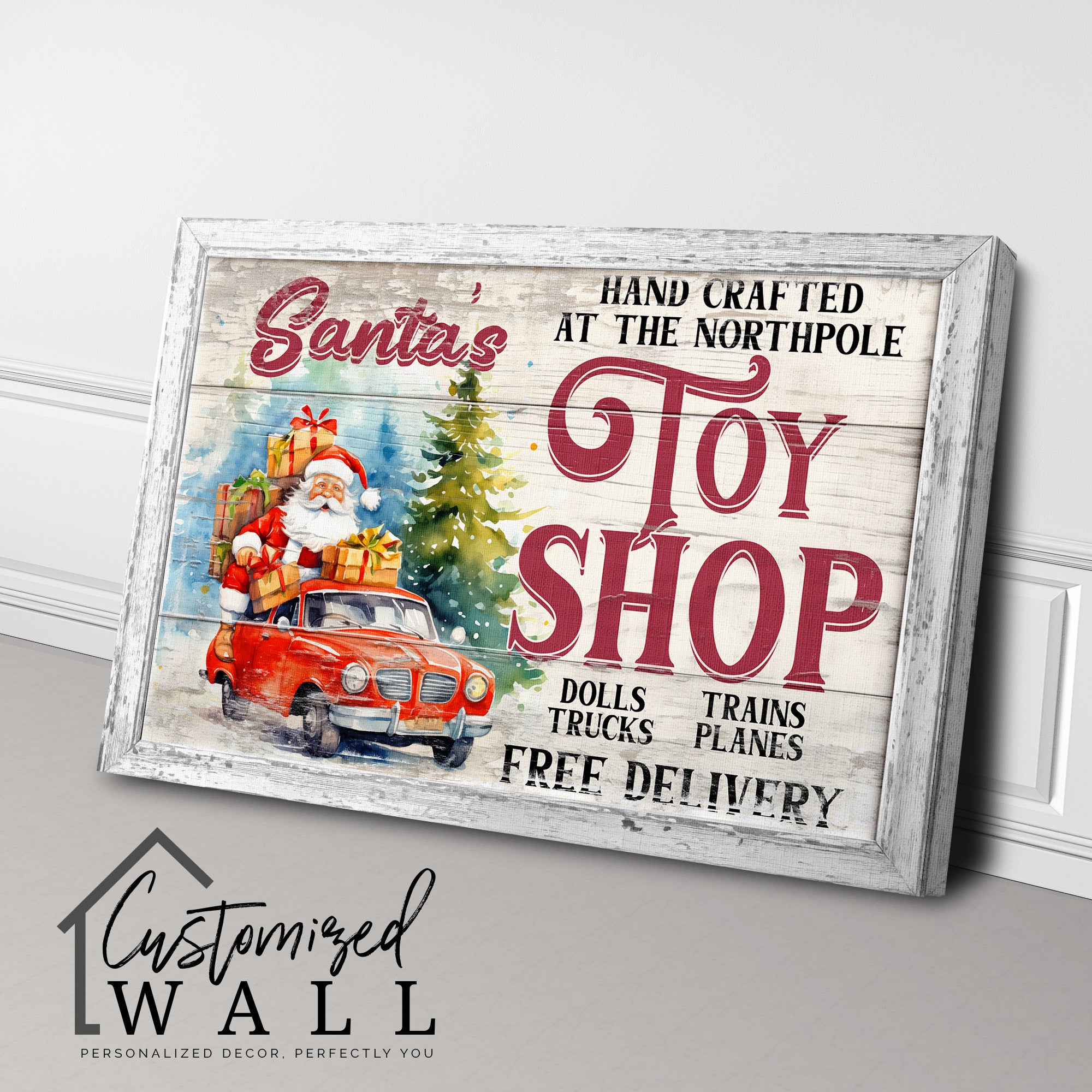 Personalized Santa’s Toy Shop Wrapped Canvas - Handcrafted Christmas Decor with Free Delivery Option - Image 3