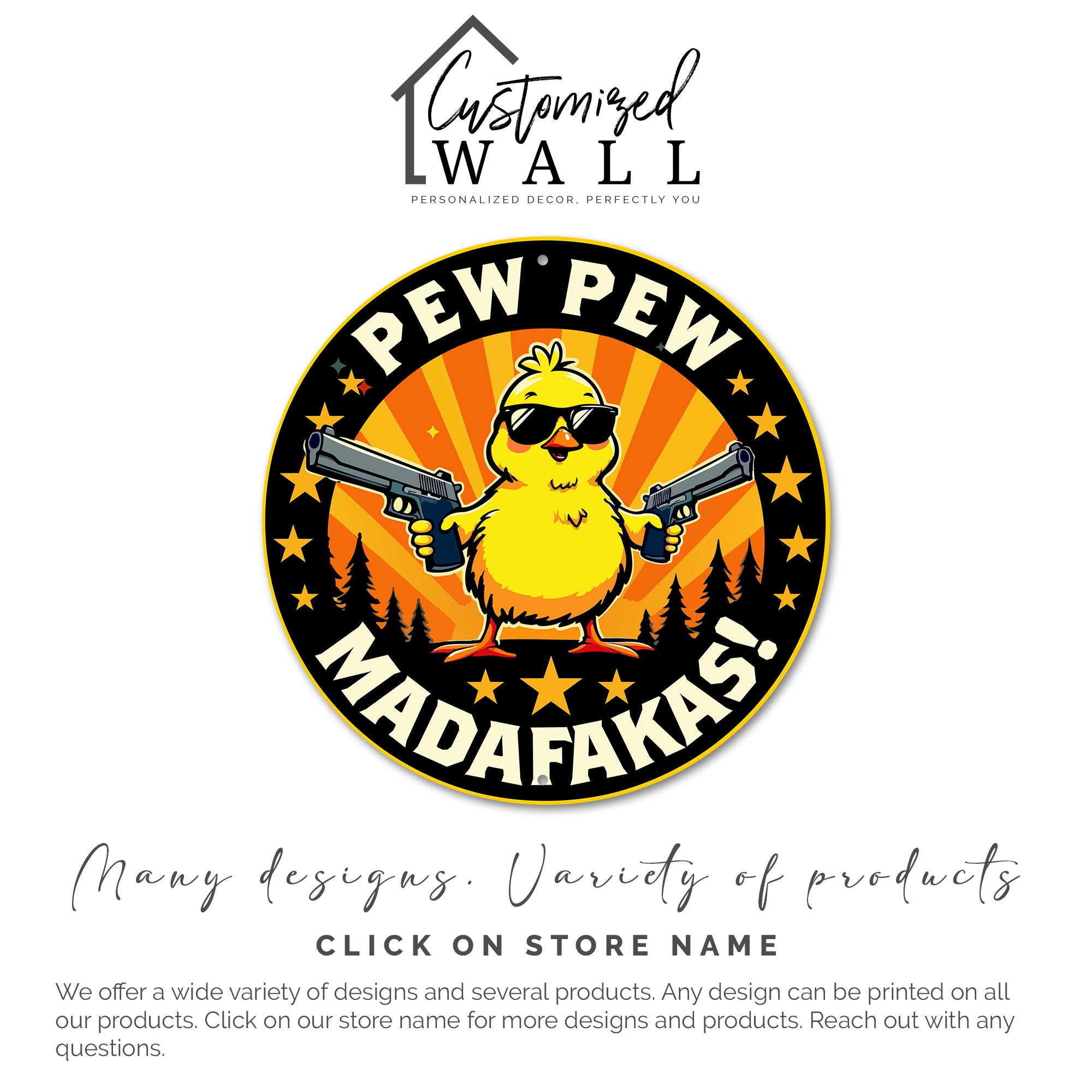 Customizable Round Metal Sign with Quirky Chicken Design - Unique Gift for Humor Lovers, Personalized Wall Art for Home Décor - Image 3