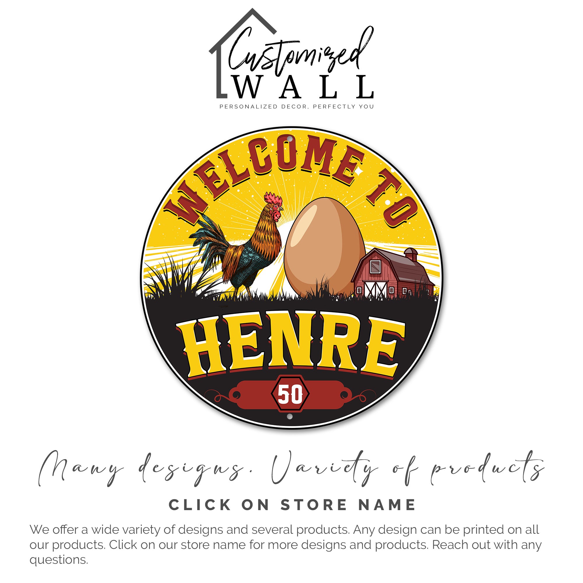 Personalized Farmhouse Metal Sign – Handmade Round Plaque with Rooster & Egg Design, Perfect for Home Decor and Gift-Giving - Image 3