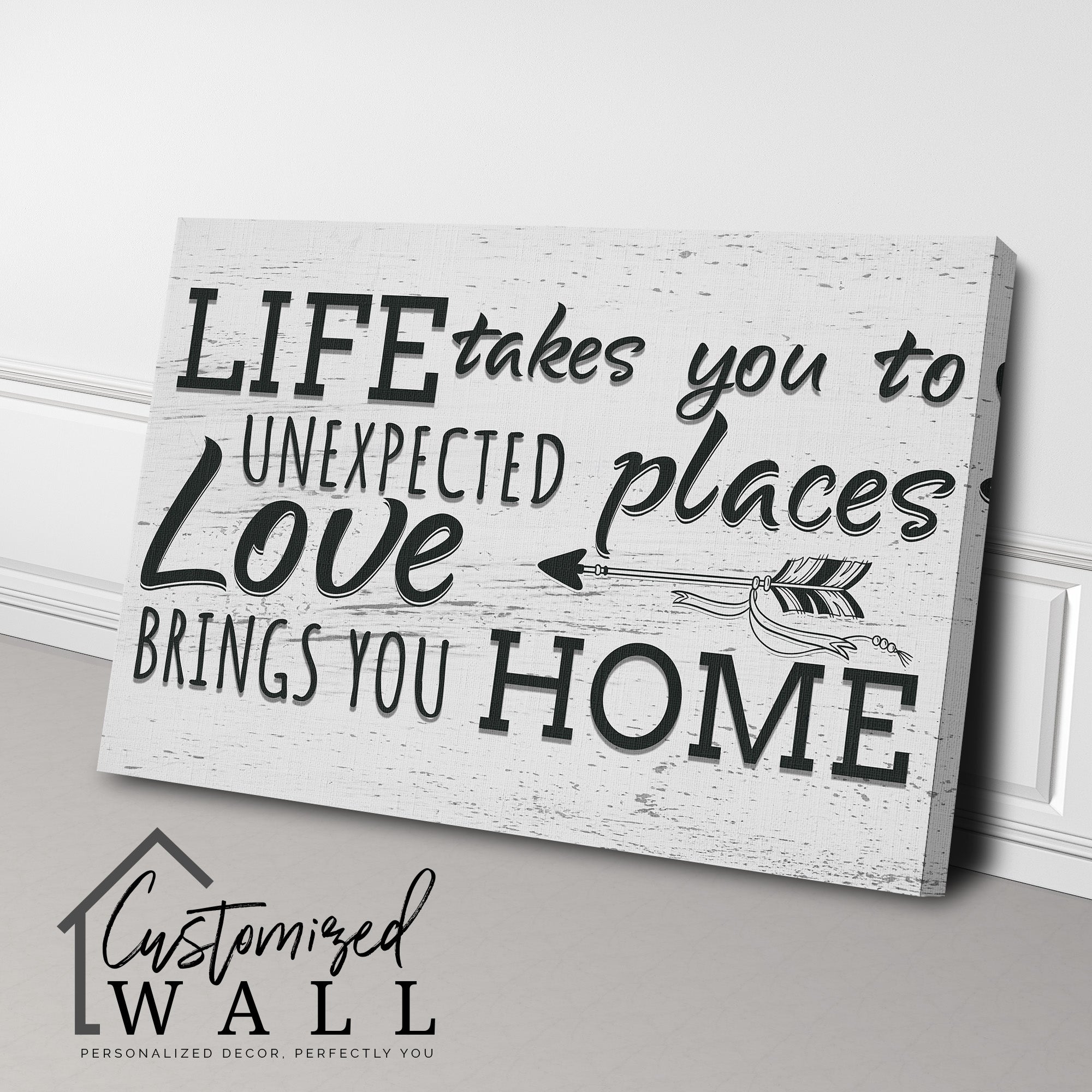 Personalized Rustic Wooden Canvas Wall Art - "Life Takes You to Unexpected Places, Love Brings You Home" - Perfect Gift for Home Decor - Image 3