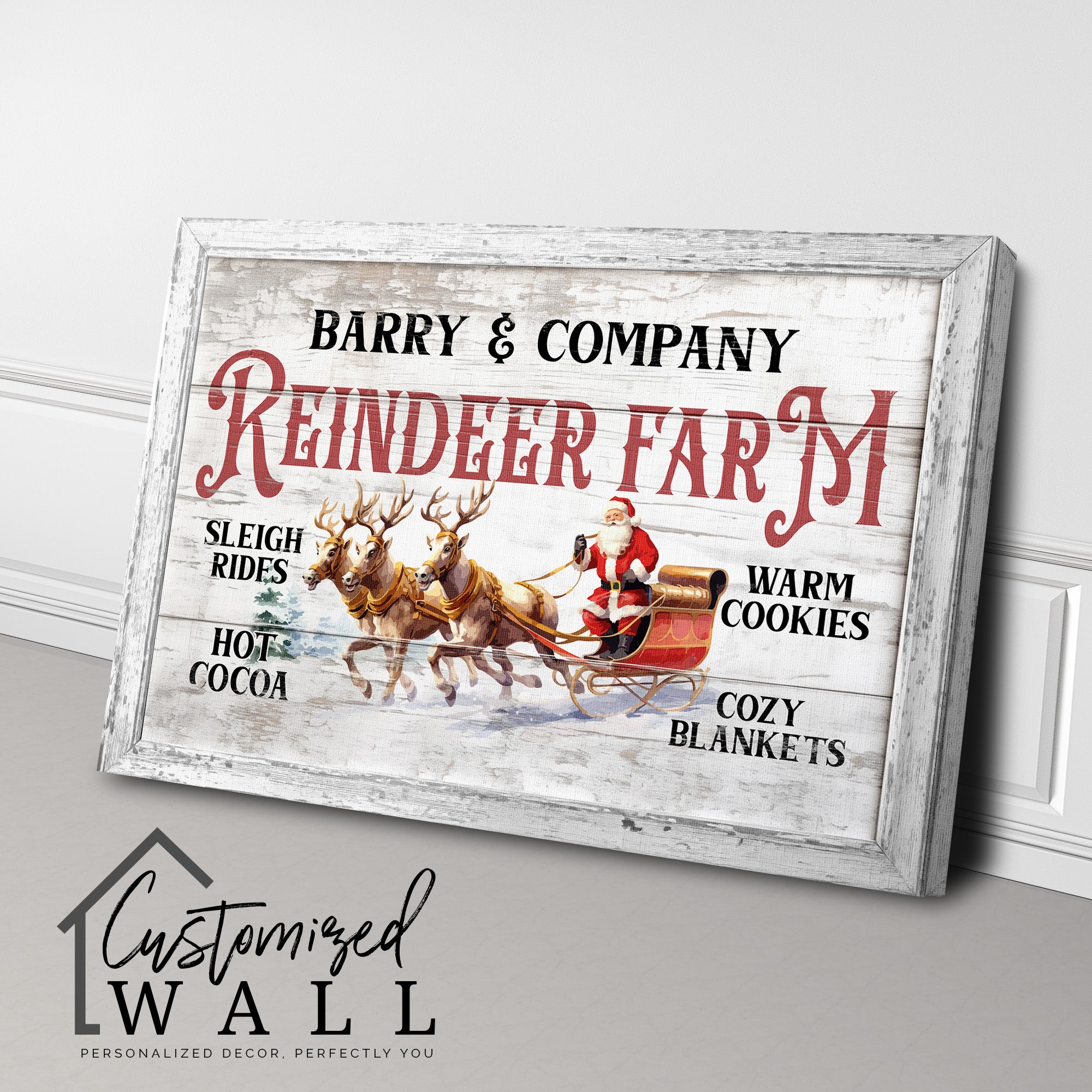 Personalized Rustic Christmas Reindeer Farm Wrapped Canvas - Cozy Holiday Decor with Sleigh Rides & Warm Cookies - Image 3