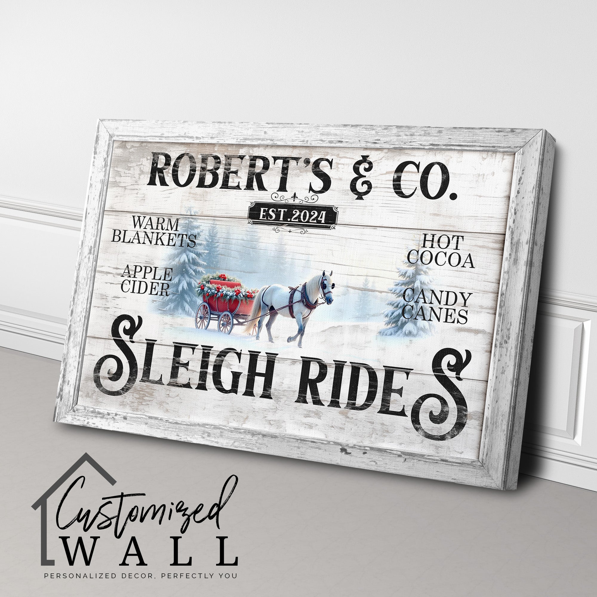 Personalized Rustic Sleigh Rides Canvas Art – Custom Family Name & Est. Year, Perfect Holiday Decor & Gift for Winter Wonderland Lovers - Image 3