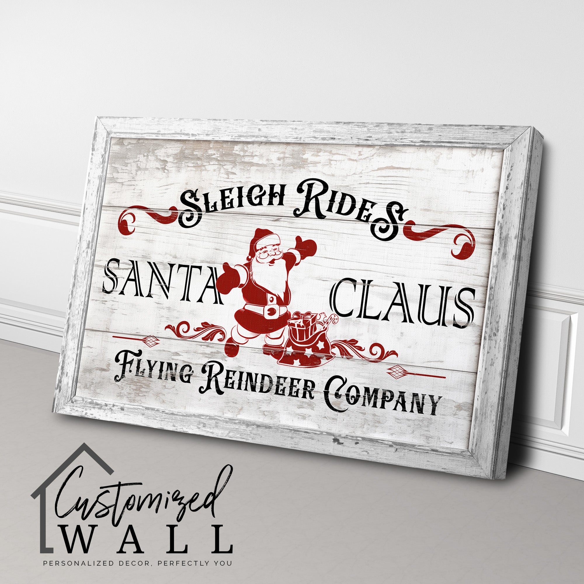 Personalized Santa Claus Sleigh Rides Canvas - Rustic Christmas Decor Wall Art - Perfect Handmade Gift for Holiday Enthusiasts - Image 3