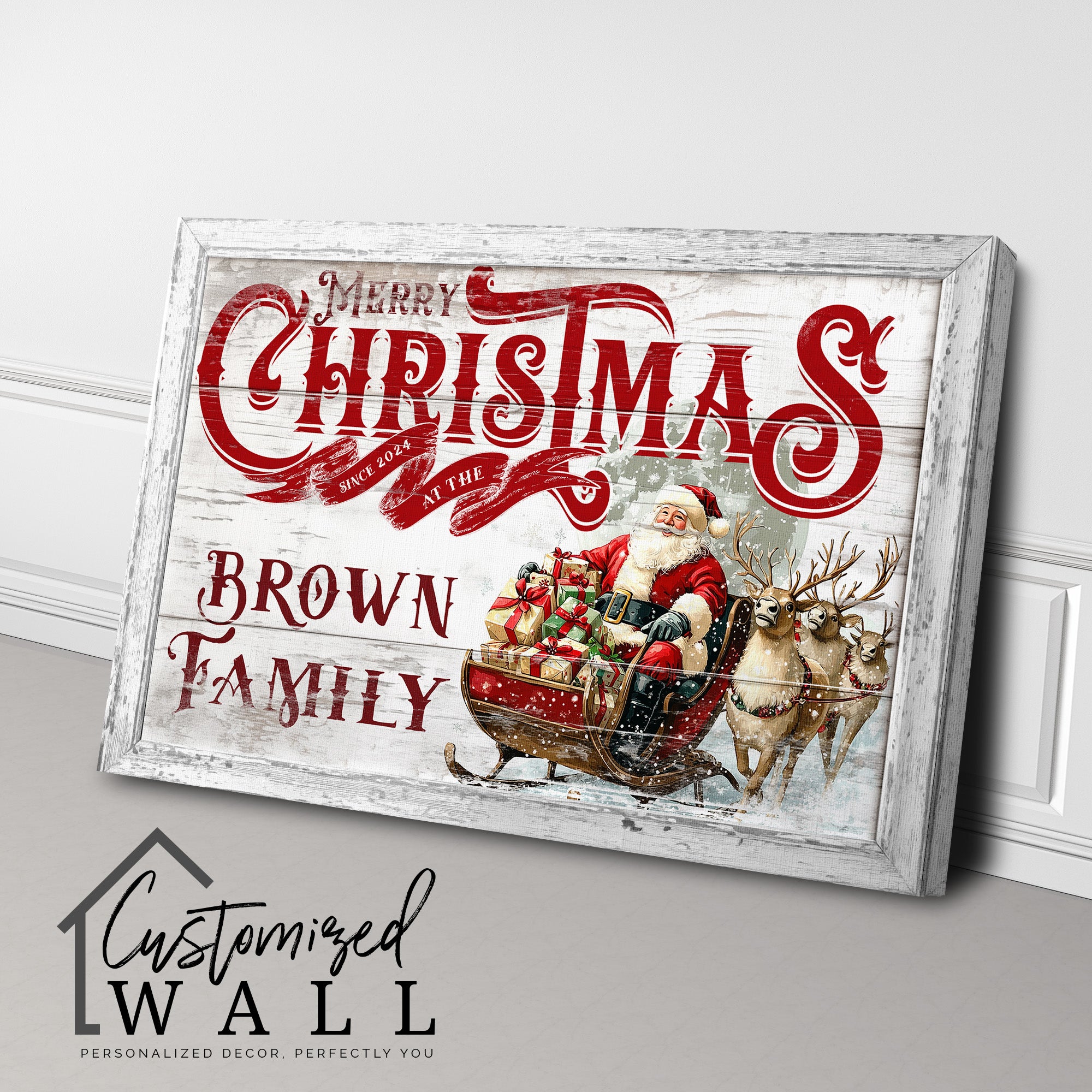 Personalized Christmas Canvas with Santa Sleigh - Custom Family Name Holiday Decor - Image 3