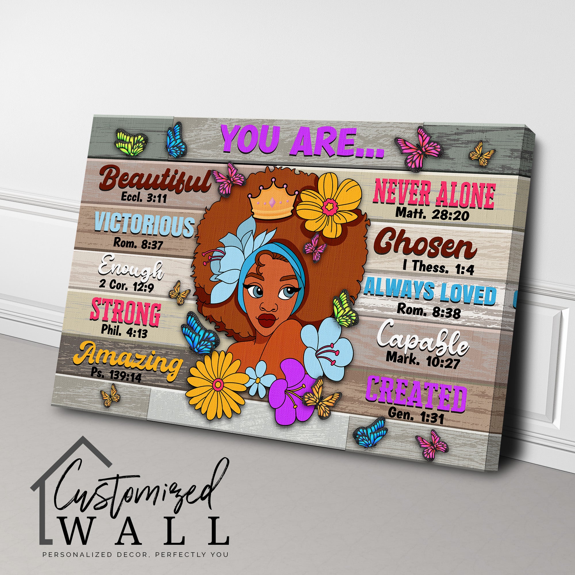 Personalized Inspirational Wrapped Canvas for Her - Vibrant Art with Uplifting Bible Verses and Butterflies - Image 3