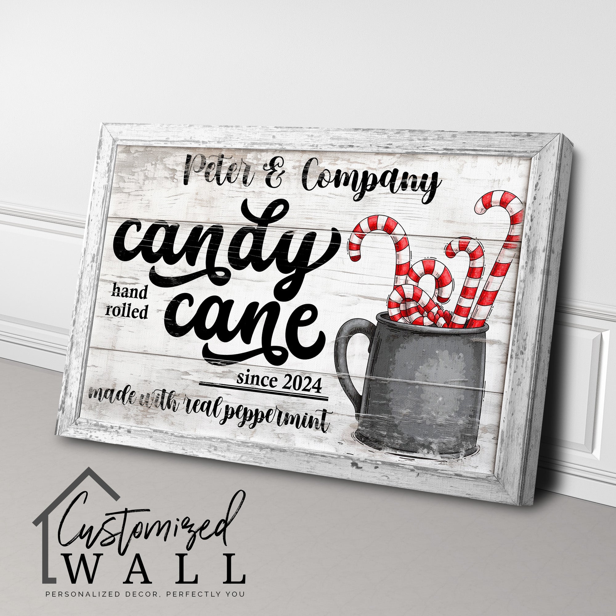 Personalized Candy Cane Wall Art on Wrapped Canvas - Customizable Holiday Decor for Christmas Gift Giving - Image 3
