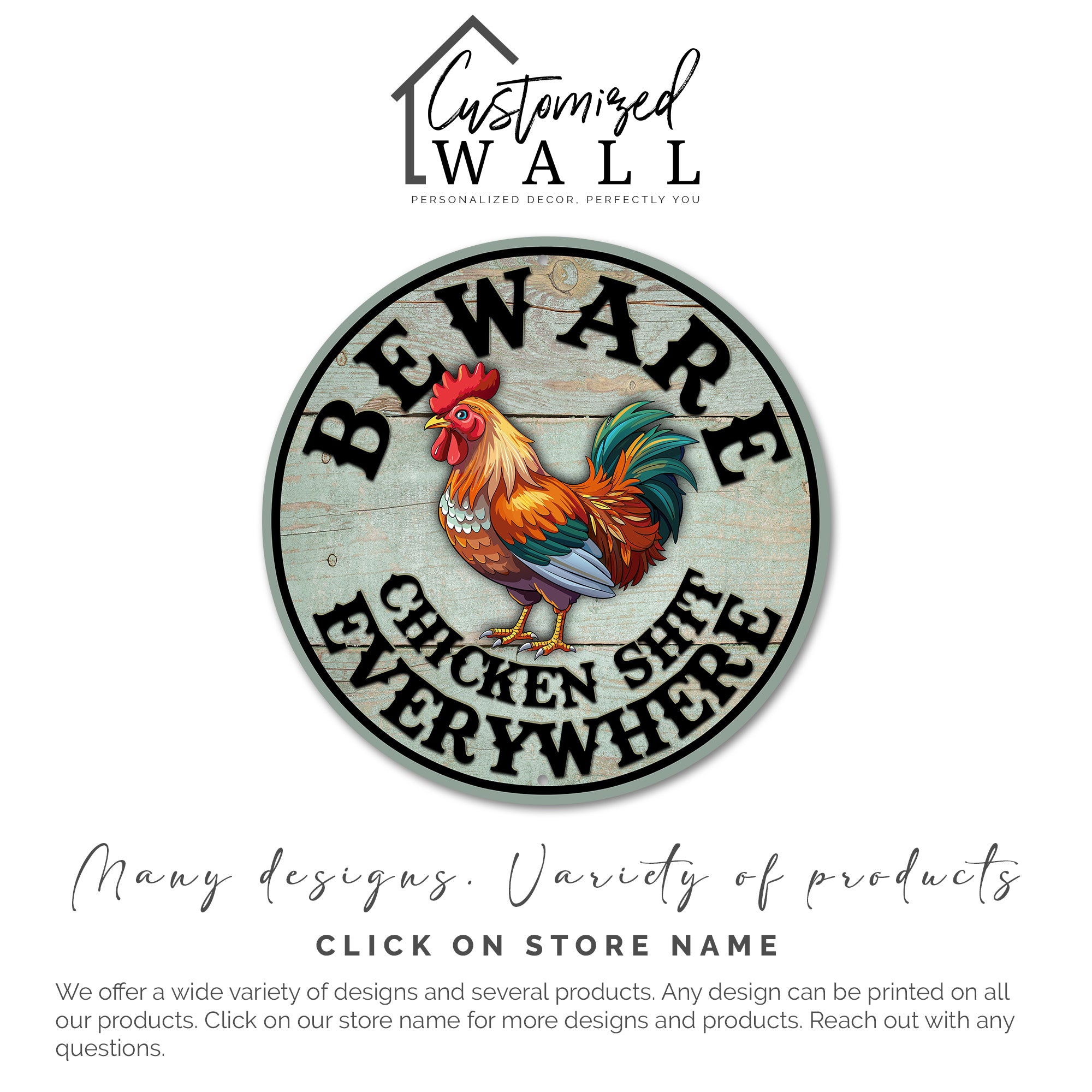 Rustic Round Metal Chicken Warning Sign - Personalized Farmhouse Decor for Chickens Lovers - Perfect Gift for Country Home Enthusiasts - Image 3