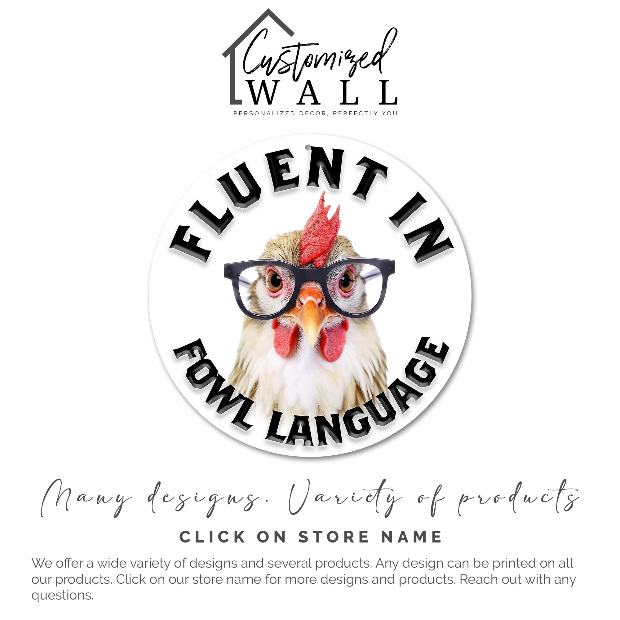Personalized Round Metal Chicken Sign - Quirky "Fluent in Fowl Language" Wall Decor for Chicken Lovers - Image 3