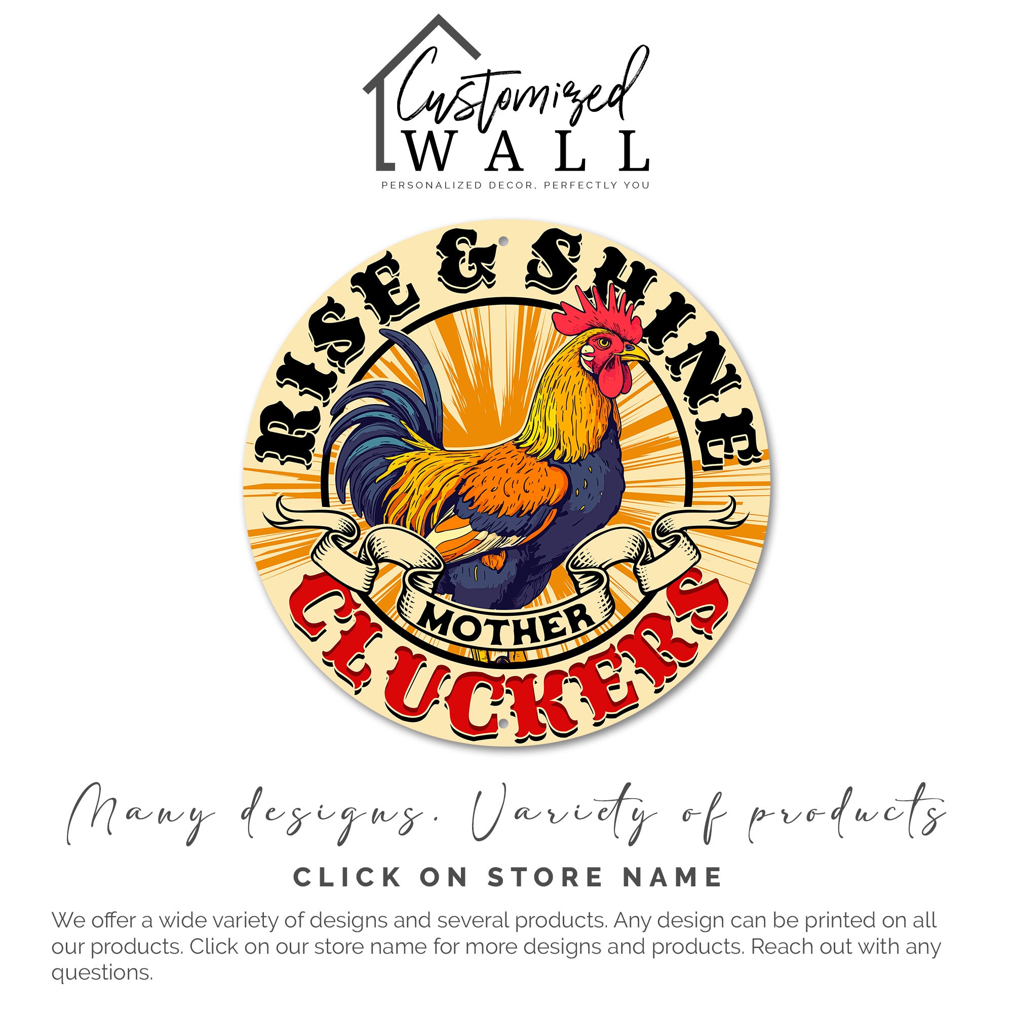 Personalized Rustic "Rise & Shine Mother Cluckers" Metal Sign – Vibrant Rooster Decor for Kitchens & Gift-Giving - Image 3