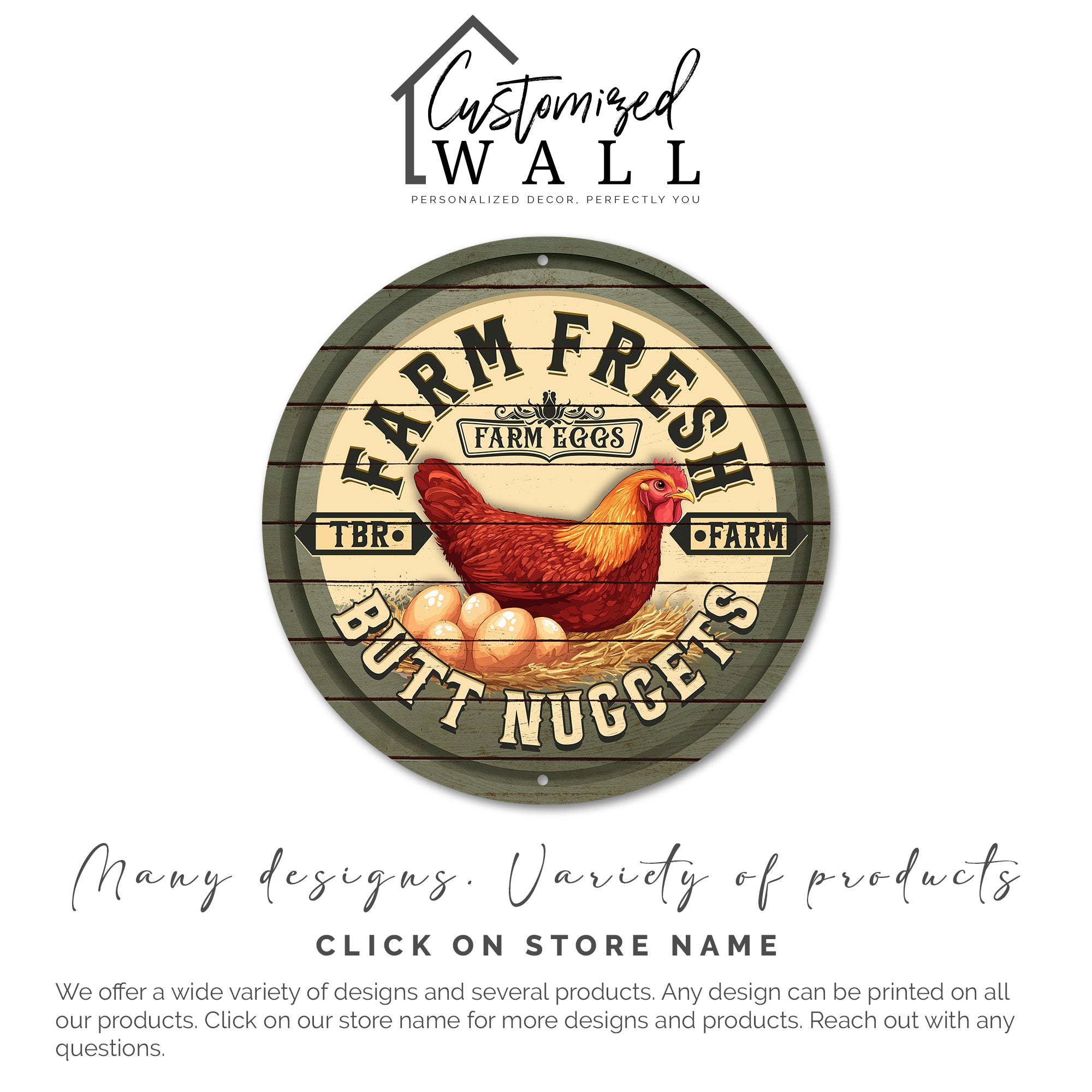 Personalized Farm Fresh Eggs Round Metal Sign - Rustic Chicken Decor, Custom Farmhouse Gift - Image 3